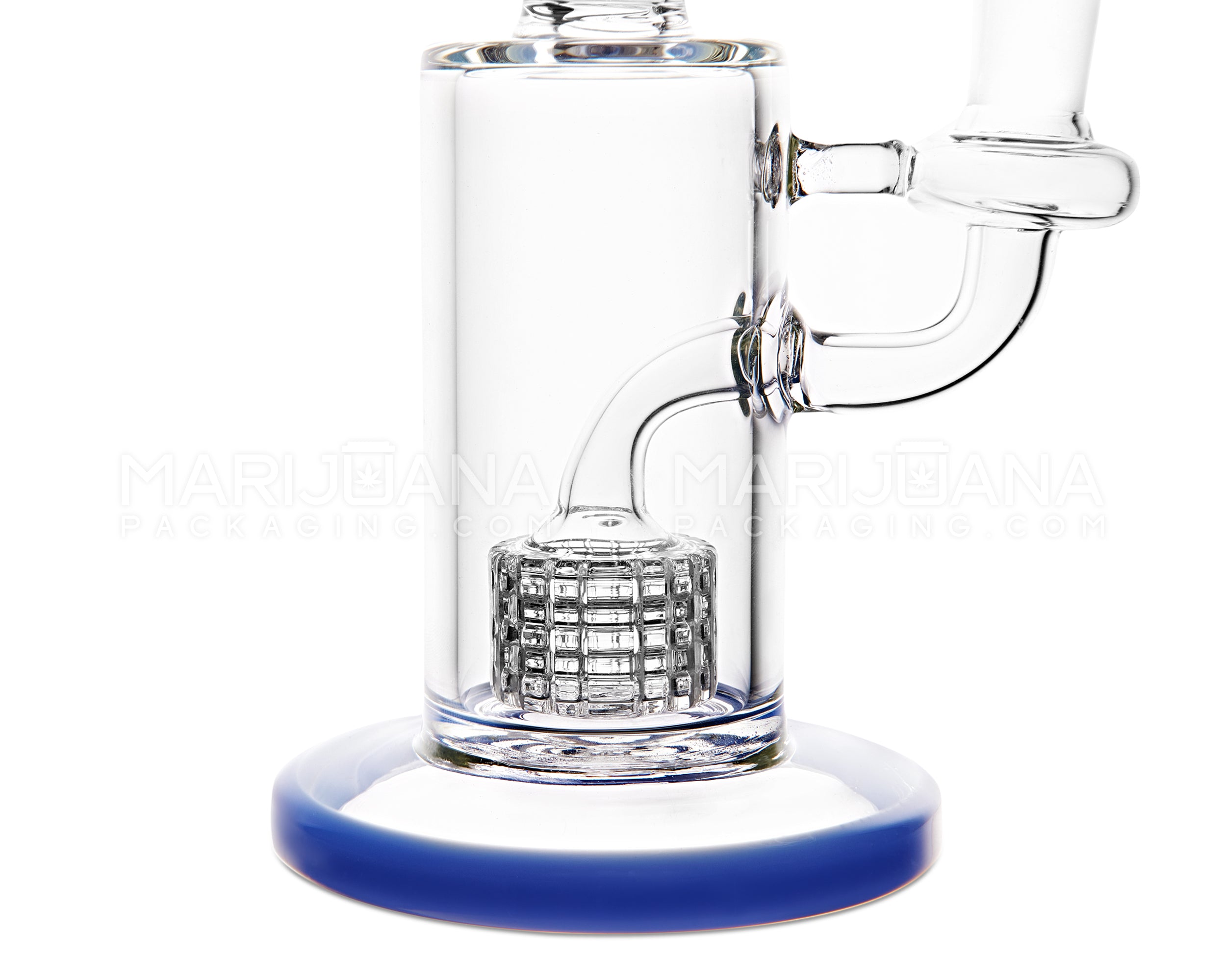 Bent Neck Matrix Perc Glass Water Pipe w/ Thick Base | 8.5in Tall - 14mm Bowl - Blue - 3