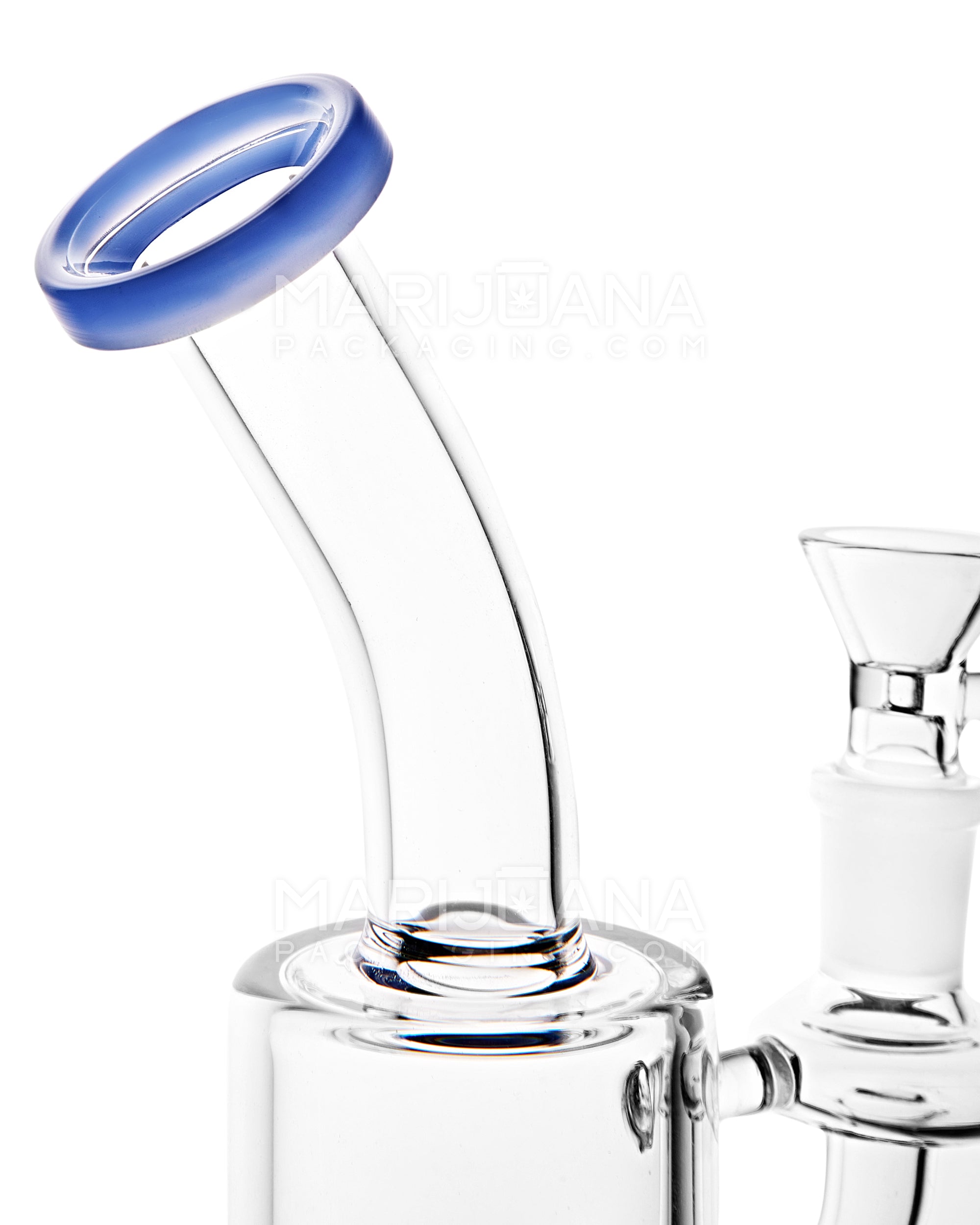 Bent Neck Matrix Perc Glass Water Pipe w/ Thick Base | 8.5in Tall - 14mm Bowl - Blue - 4