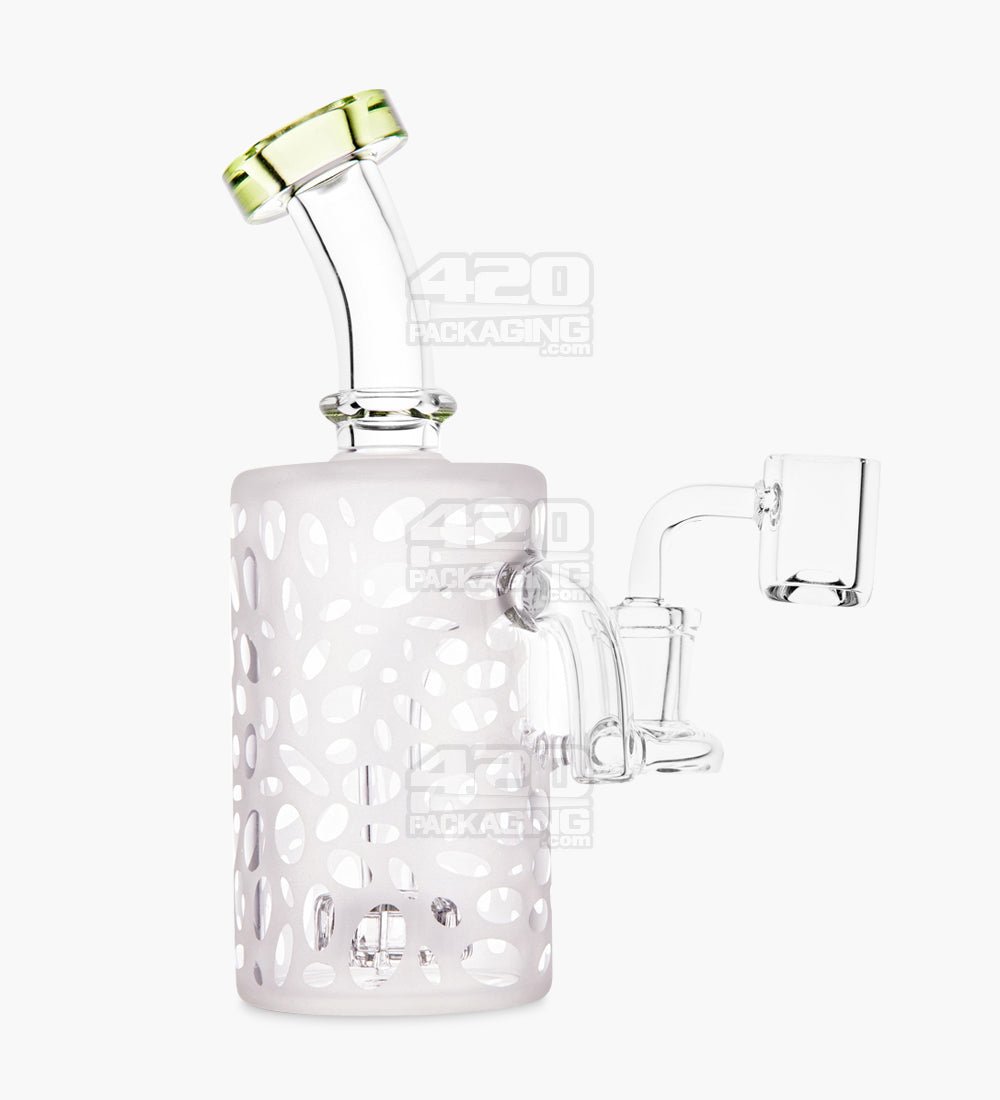 Bent Neck Showerhead Perc Sandblasted Glass Dab Rig w/ Thick Base | 6in Tall - 14mm Banger - Green - 1