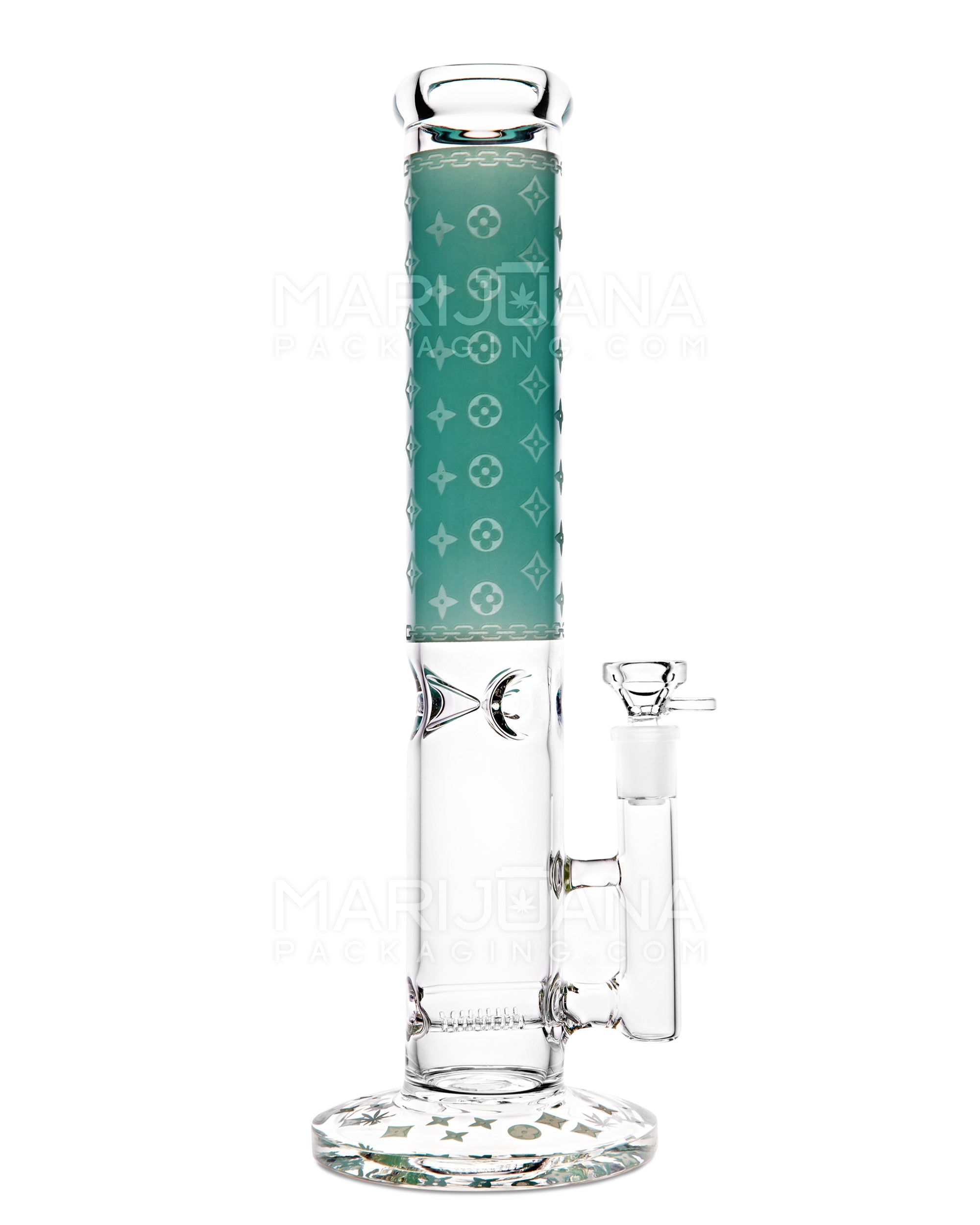 Straight Neck Luxury Design Inline Perc Glass Water Pipe w/ Ice Catcher | 14in Tall - 14mm Bowl - Blue - 1