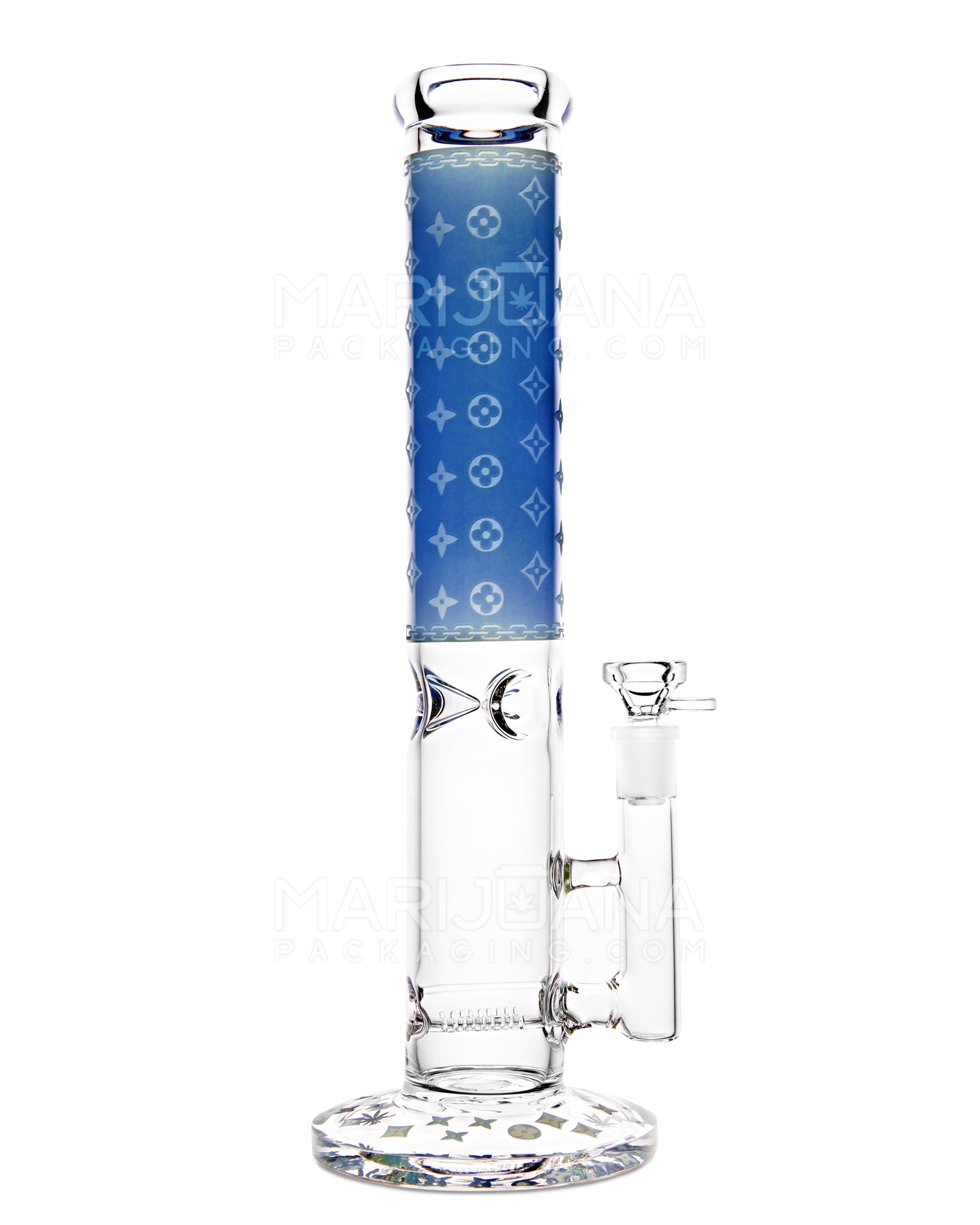 Straight Neck Luxury Design Inline Perc Glass Water Pipe w/ Ice Catcher | 14in Tall - 14mm Bowl - Blue - 5
