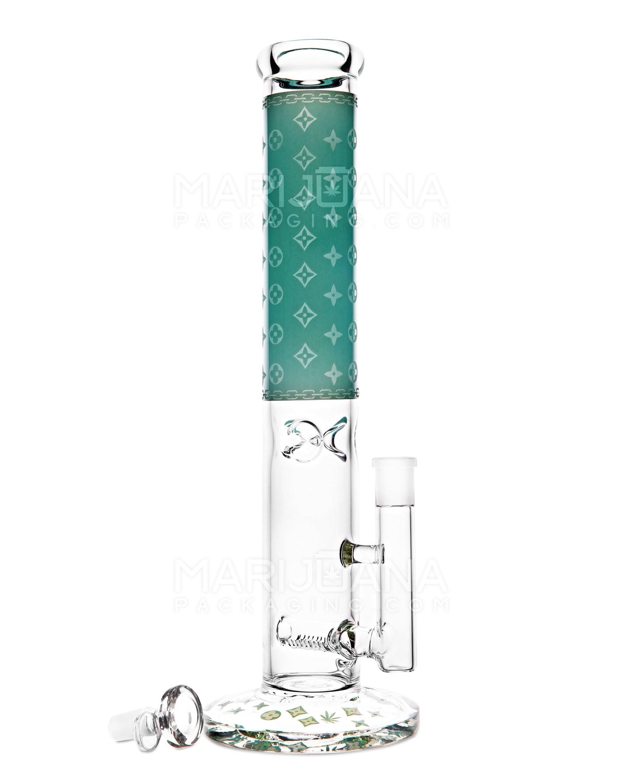 Straight Neck Luxury Design Inline Perc Glass Water Pipe w/ Ice Catcher | 14in Tall - 14mm Bowl - Blue - 2