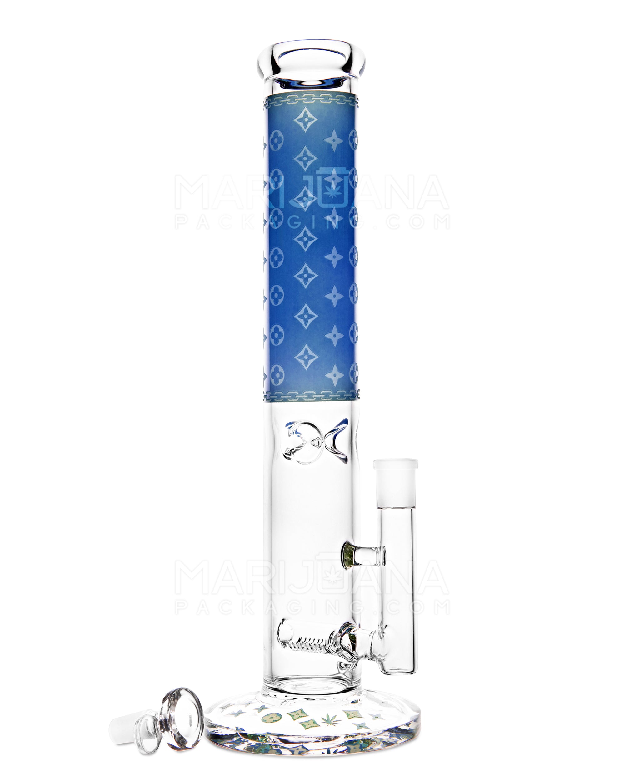 Straight Neck Luxury Design Inline Perc Glass Water Pipe w/ Ice Catcher | 14in Tall - 14mm Bowl - Blue - 6