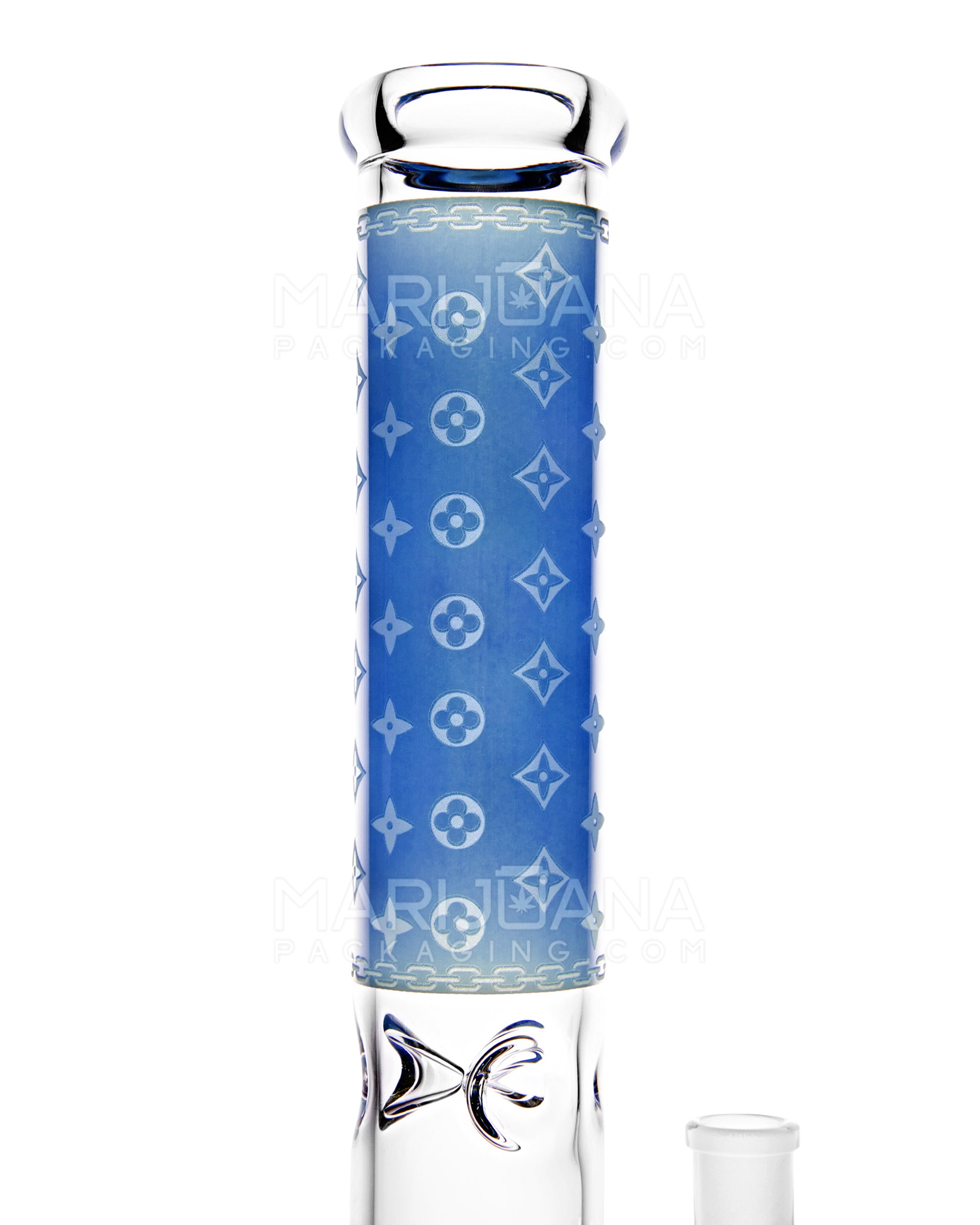 Straight Neck Luxury Design Inline Perc Glass Water Pipe w/ Ice Catcher | 14in Tall - 14mm Bowl - Blue - 7