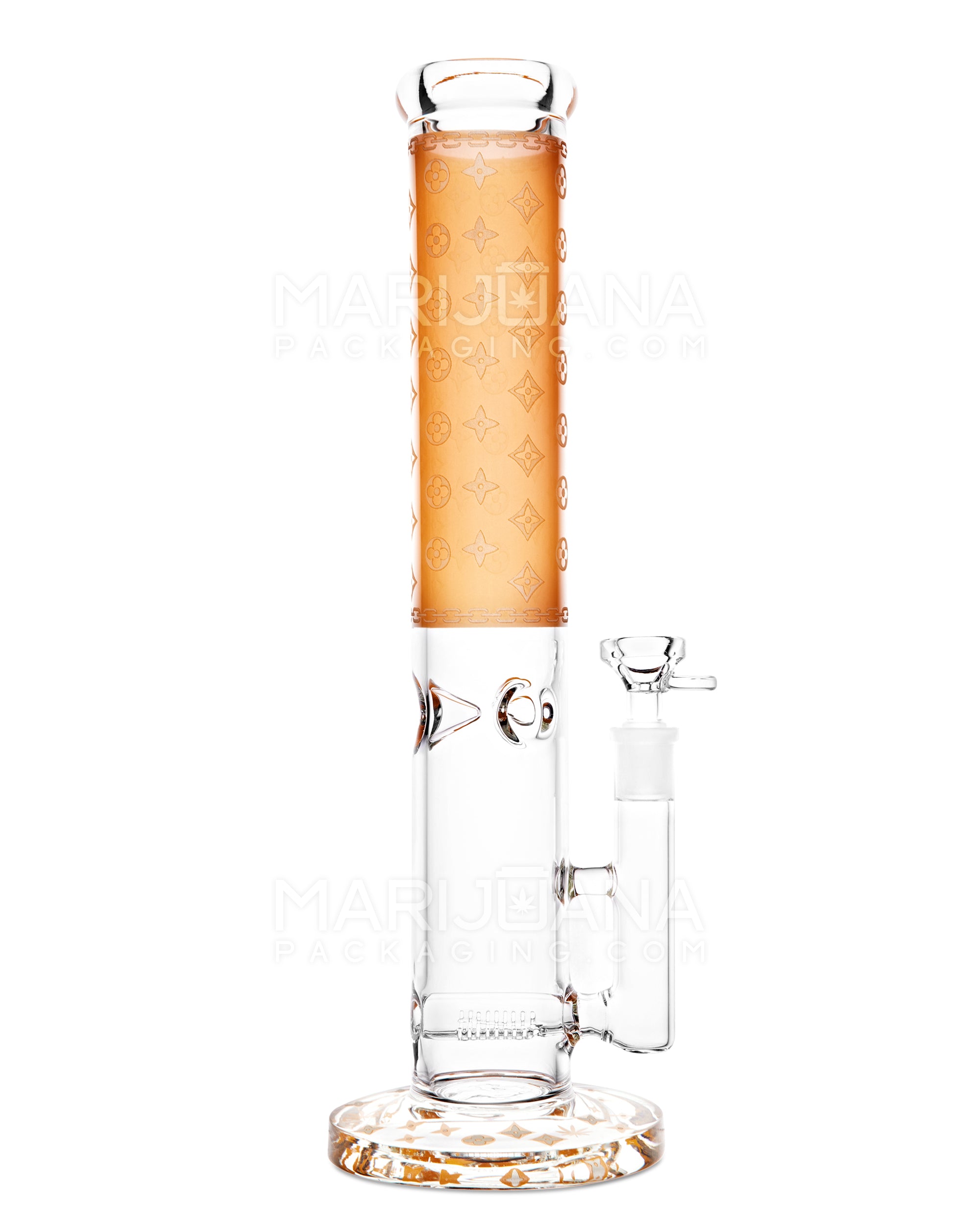 Straight Neck Luxury Design Inline Perc Glass Water Pipe w/ Ice Catcher | 14in Tall - 14mm Bowl - Orange - 1