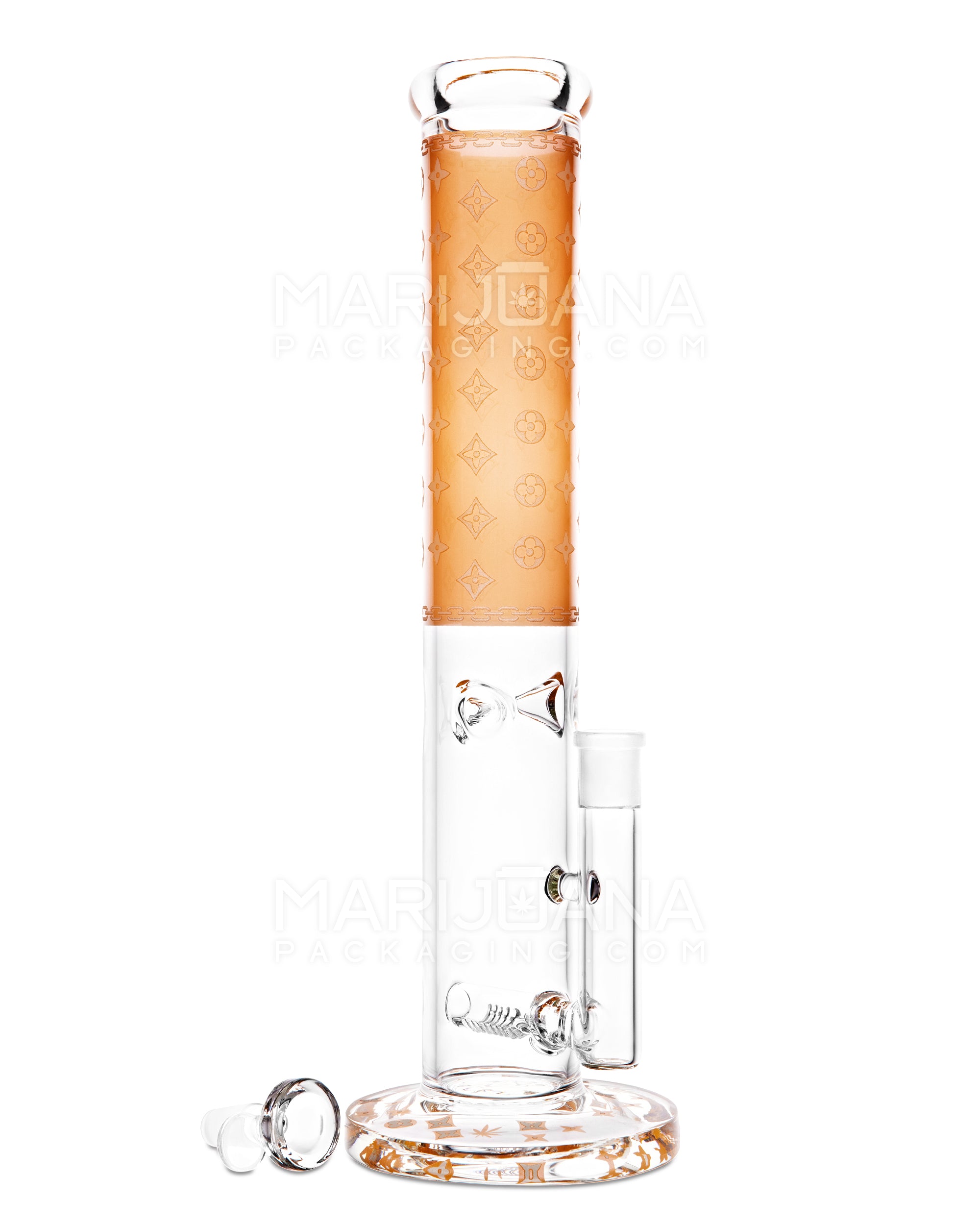 Straight Neck Luxury Design Inline Perc Glass Water Pipe w/ Ice Catcher | 14in Tall - 14mm Bowl - Orange - 2