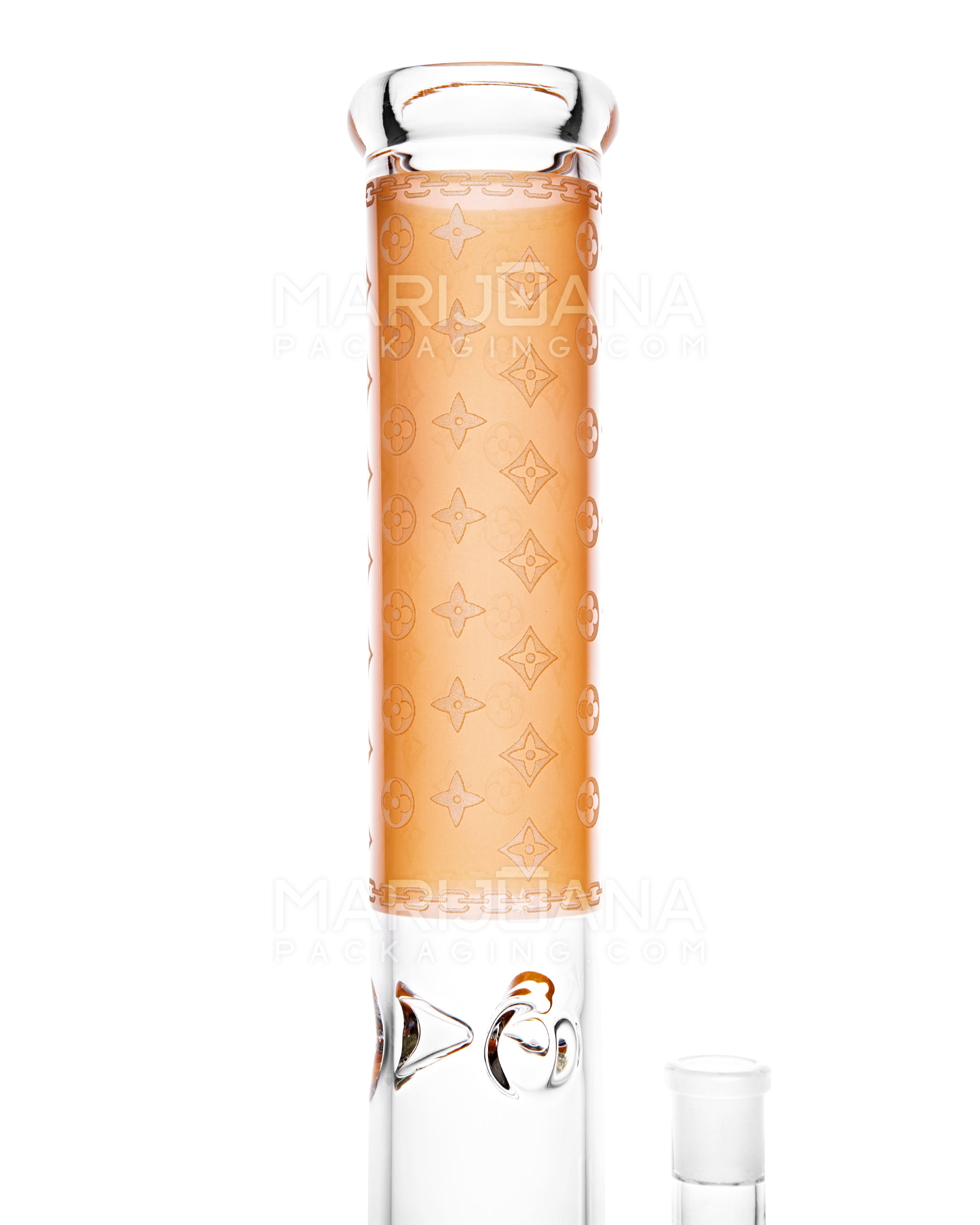 Straight Neck Luxury Design Inline Perc Glass Water Pipe w/ Ice Catcher | 14in Tall - 14mm Bowl - Orange - 4
