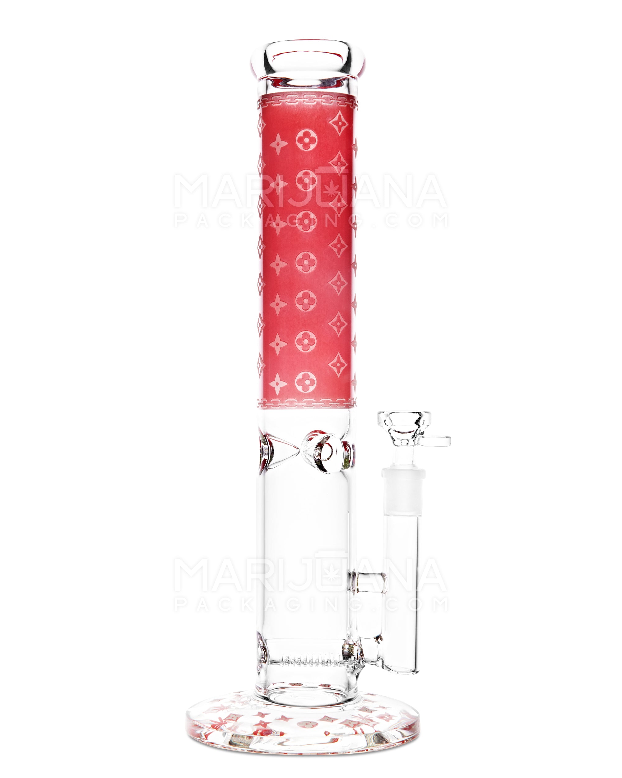 Straight Neck Luxury Design Inline Perc Glass Water Pipe w/ Ice Catcher | 14in Tall - 14mm Bowl - Red - 1