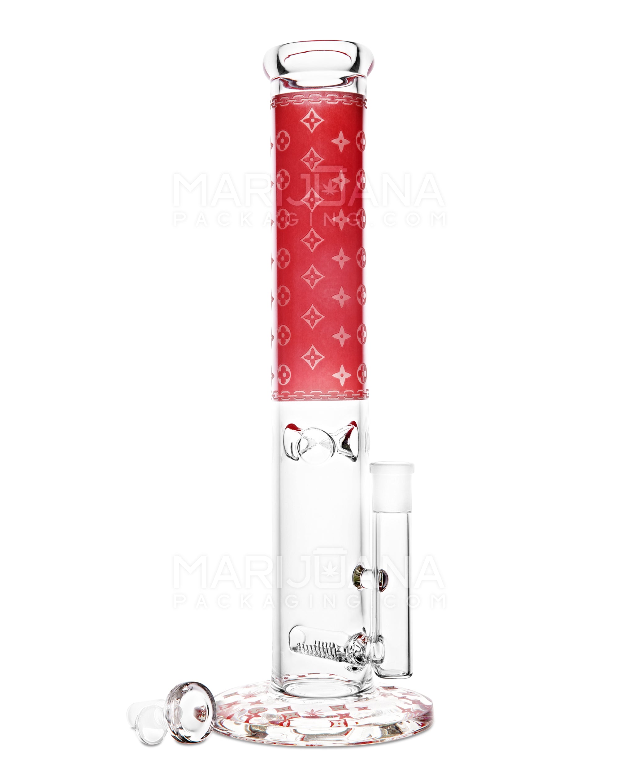 Straight Neck Luxury Design Inline Perc Glass Water Pipe w/ Ice Catcher | 14in Tall - 14mm Bowl - Red - 2