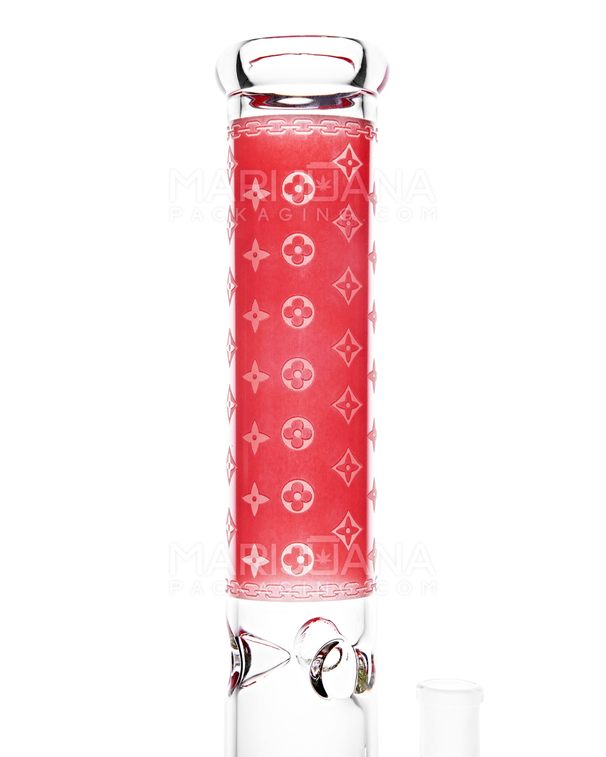 Straight Neck Luxury Design Inline Perc Glass Water Pipe w/ Ice Catcher | 14in Tall - 14mm Bowl - Red - 4