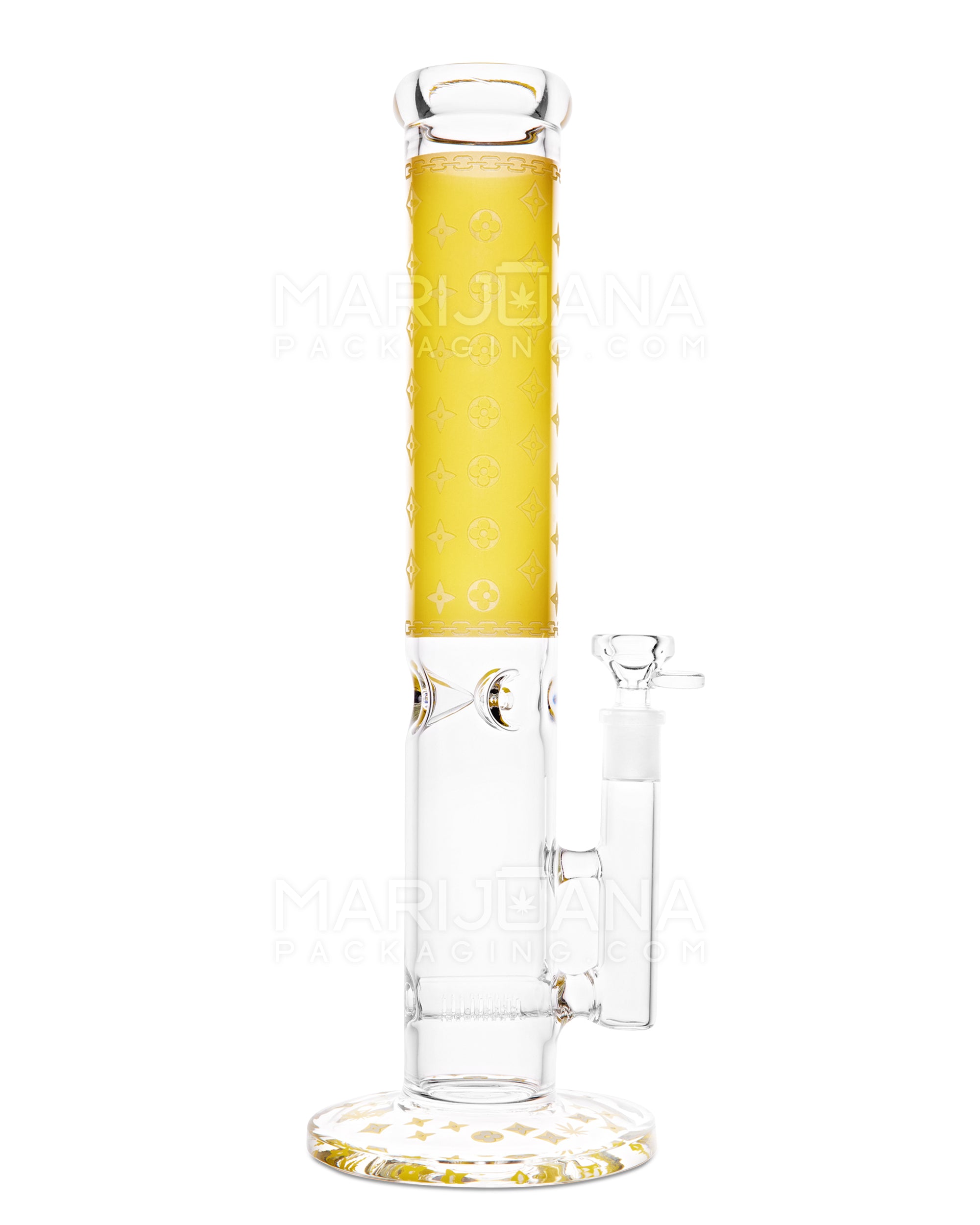Straight Neck Luxury Design Inline Perc Glass Water Pipe w/ Ice Catcher | 14in Tall - 14mm Bowl - Yellow - 1