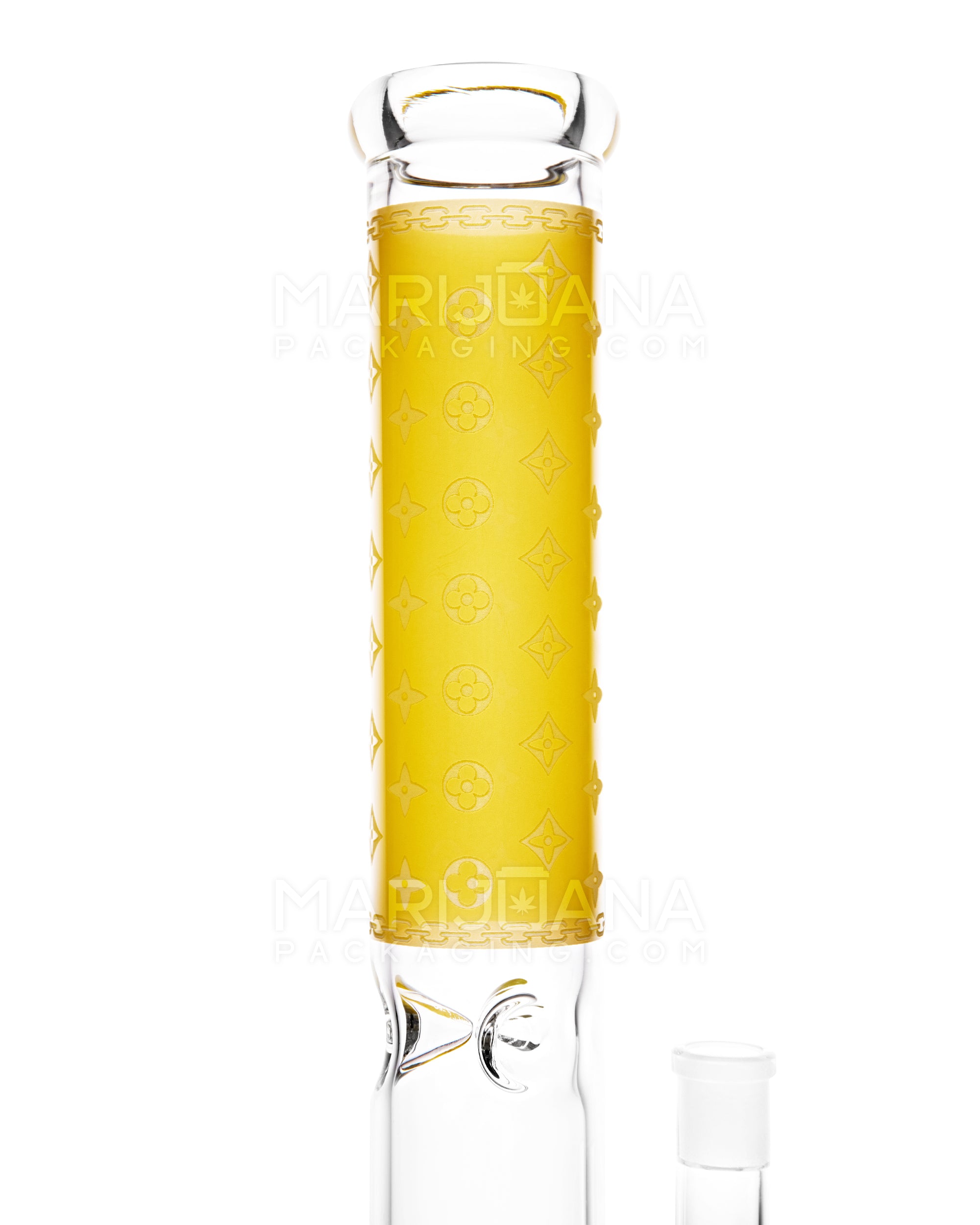 Straight Neck Luxury Design Inline Perc Glass Water Pipe w/ Ice Catcher | 14in Tall - 14mm Bowl - Yellow - 4