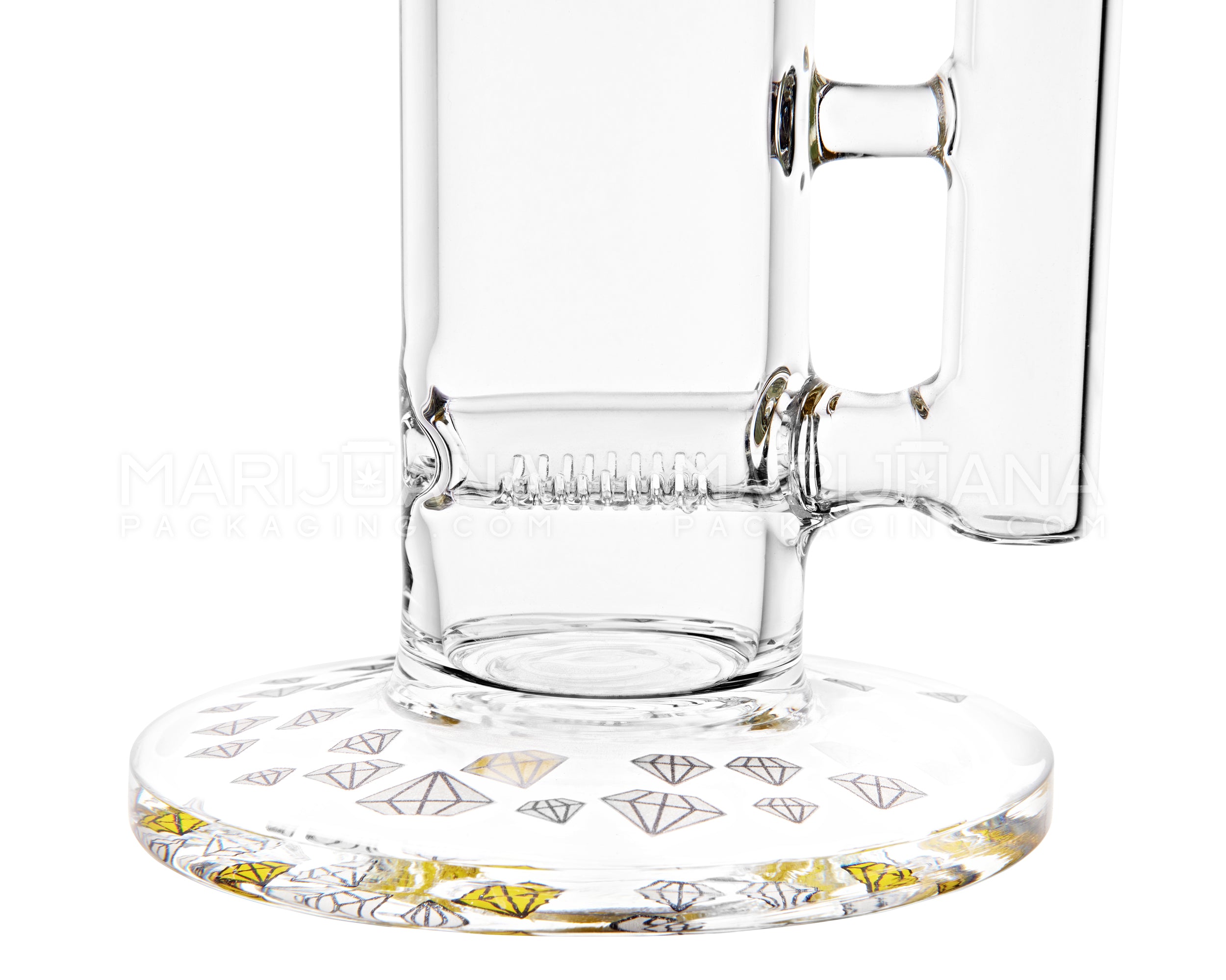 Straight Neck Diamond Decal Inline Perc Glass Water Pipe w/ Ice Catcher | 14in Tall - 14mm Bowl - Yellow - 4