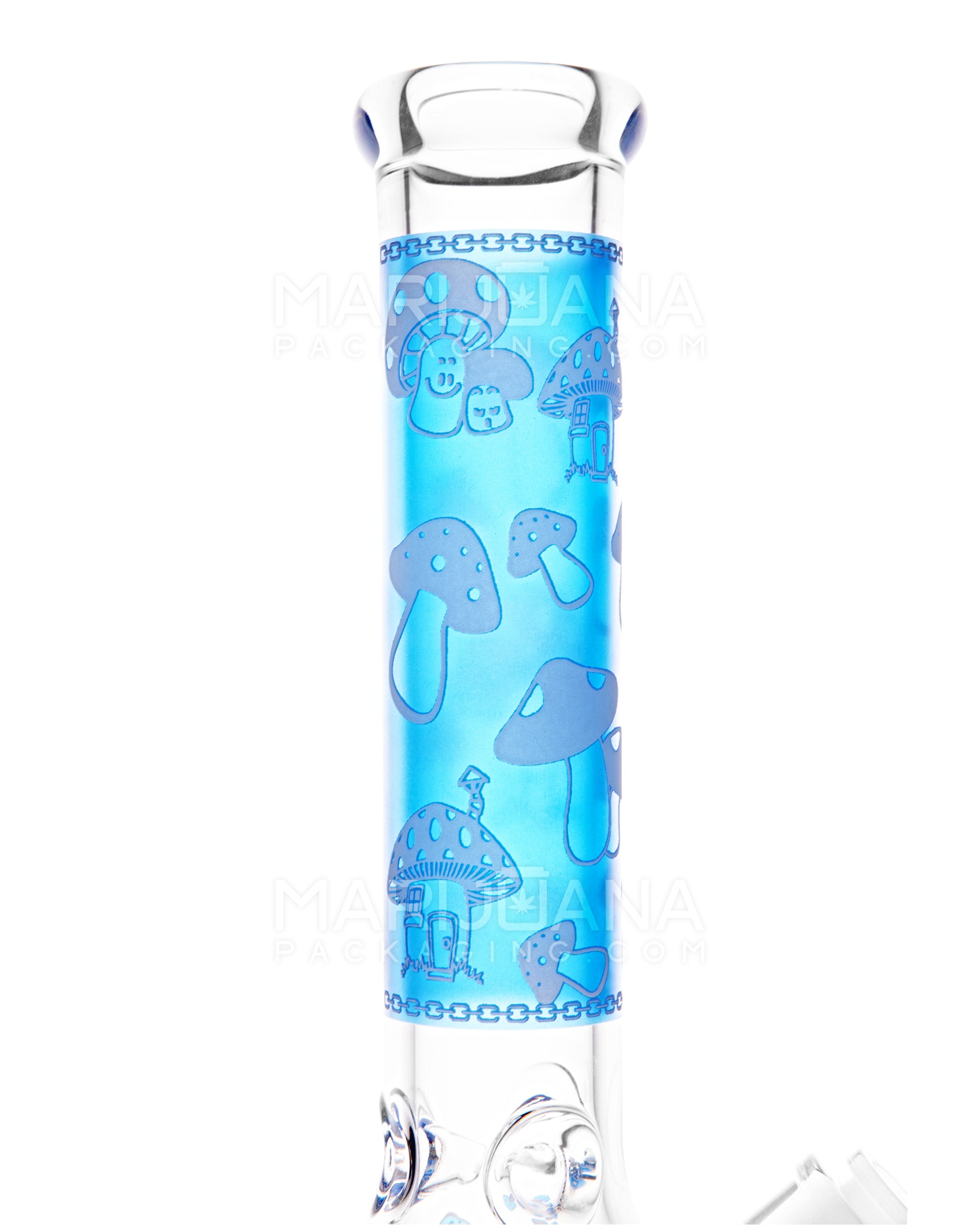 Straight Neck Mushroom Decal Glass Beaker Water Pipe w/ Ice Catcher | 14in Tall - 18mm Bowl - Blue - 4