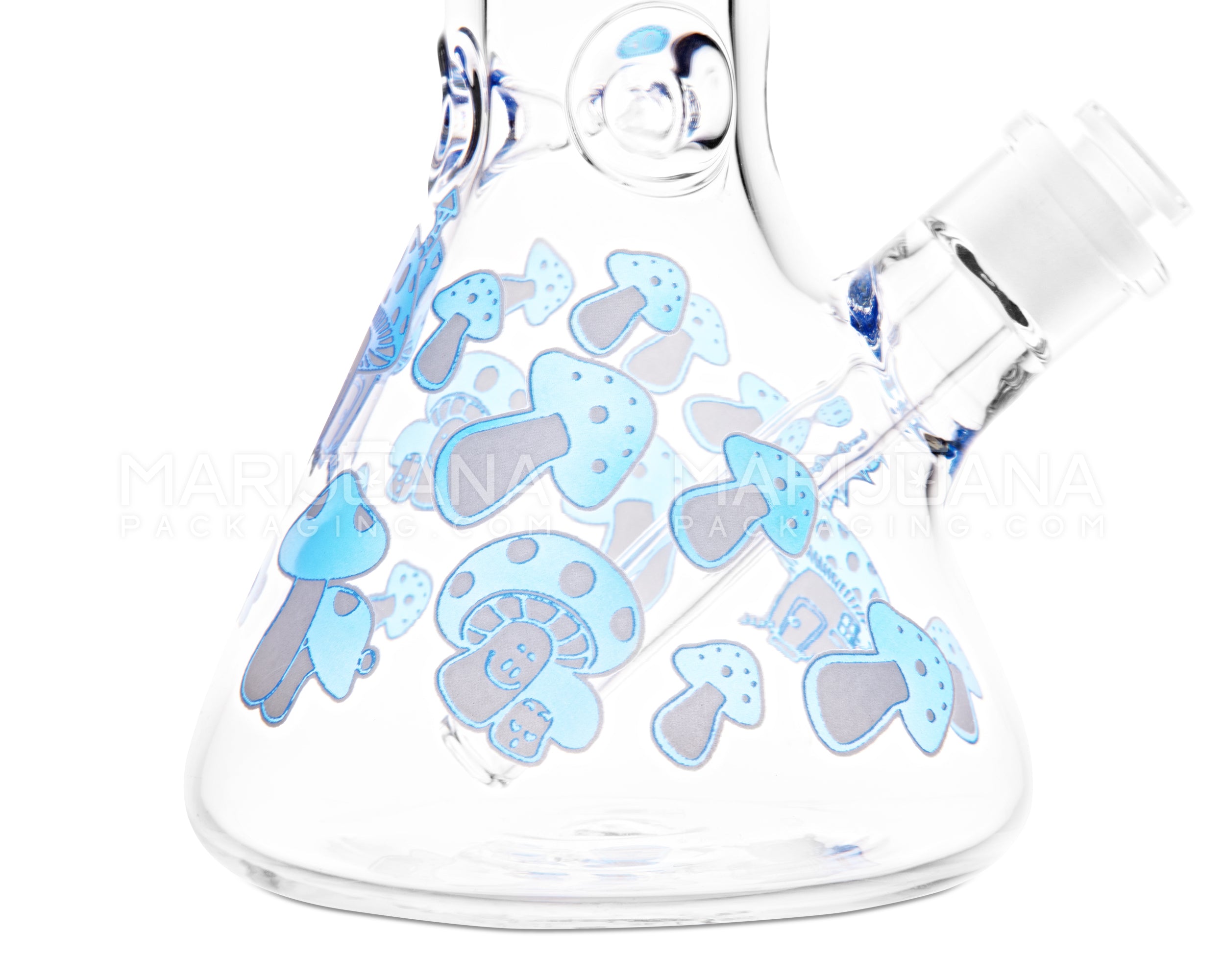 Straight Neck Mushroom Decal Glass Beaker Water Pipe w/ Ice Catcher | 14in Tall - 18mm Bowl - Blue - 3