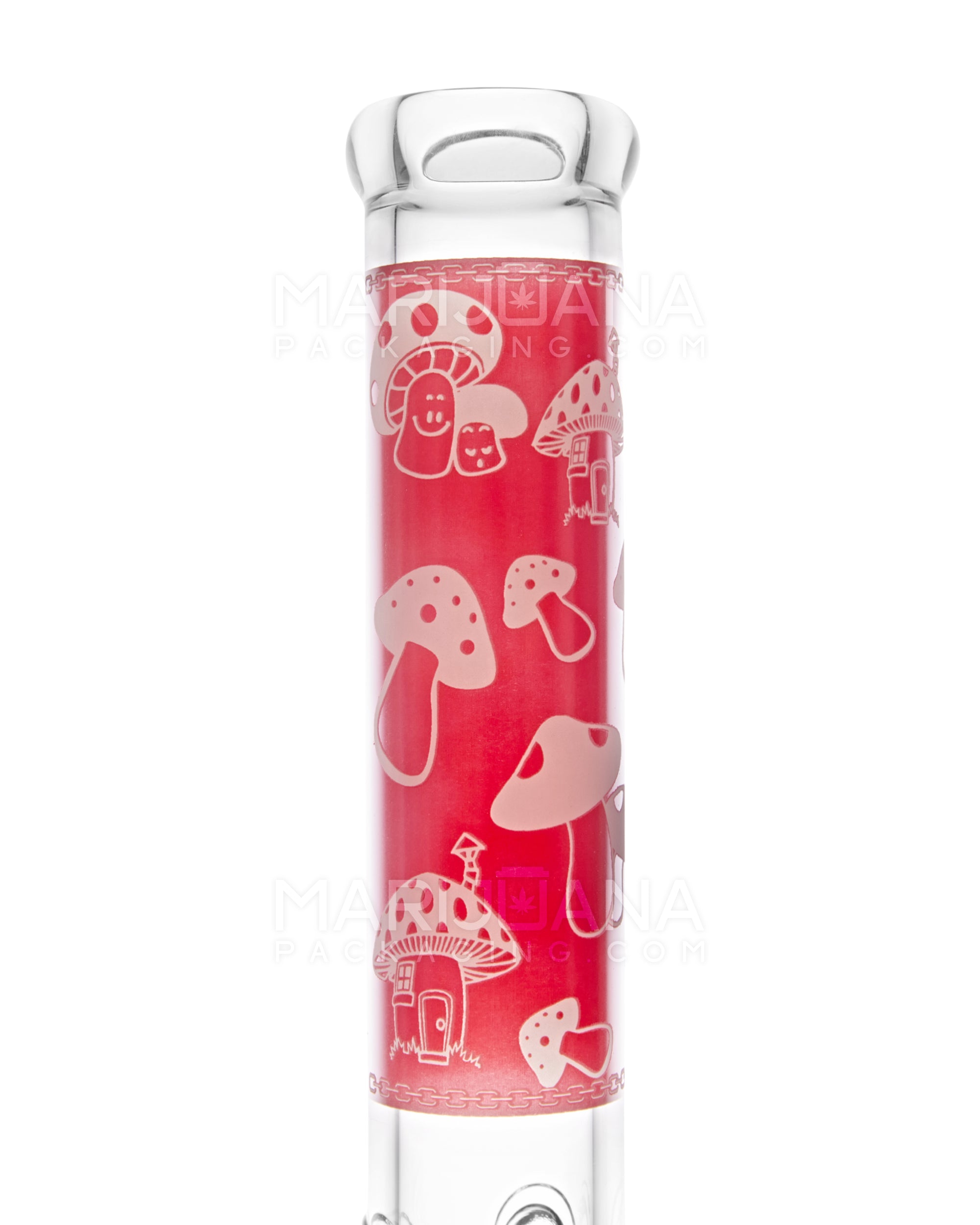 Straight Neck Mushroom Decal Glass Beaker Water Pipe w/ Ice Catcher | 14in Tall - 14mm Bowl - Red