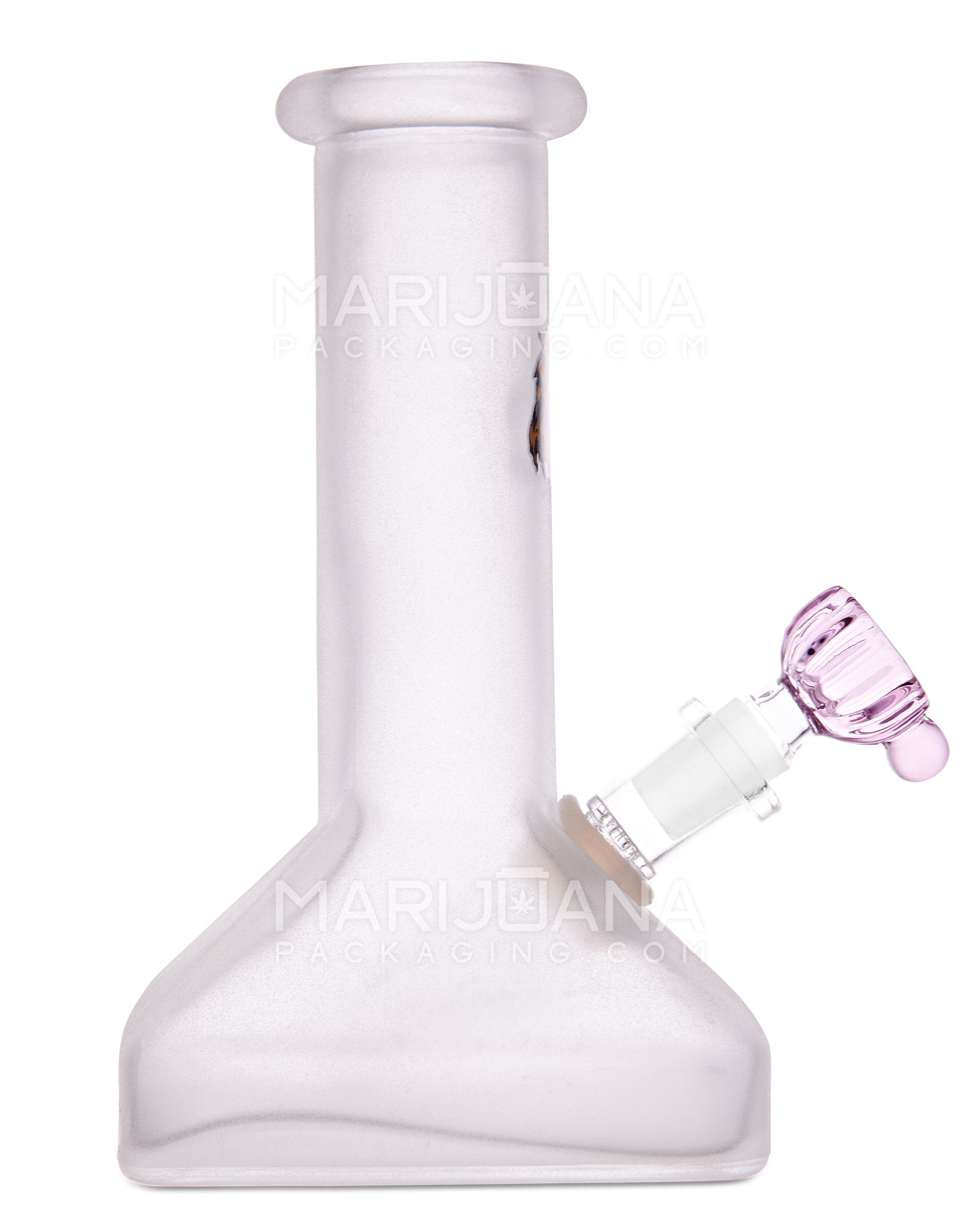 Straight Neck Decal Glass Beaker Water Pipe w/ Square Base | 7in Tall - 14mm Bowl - Assorted - 12