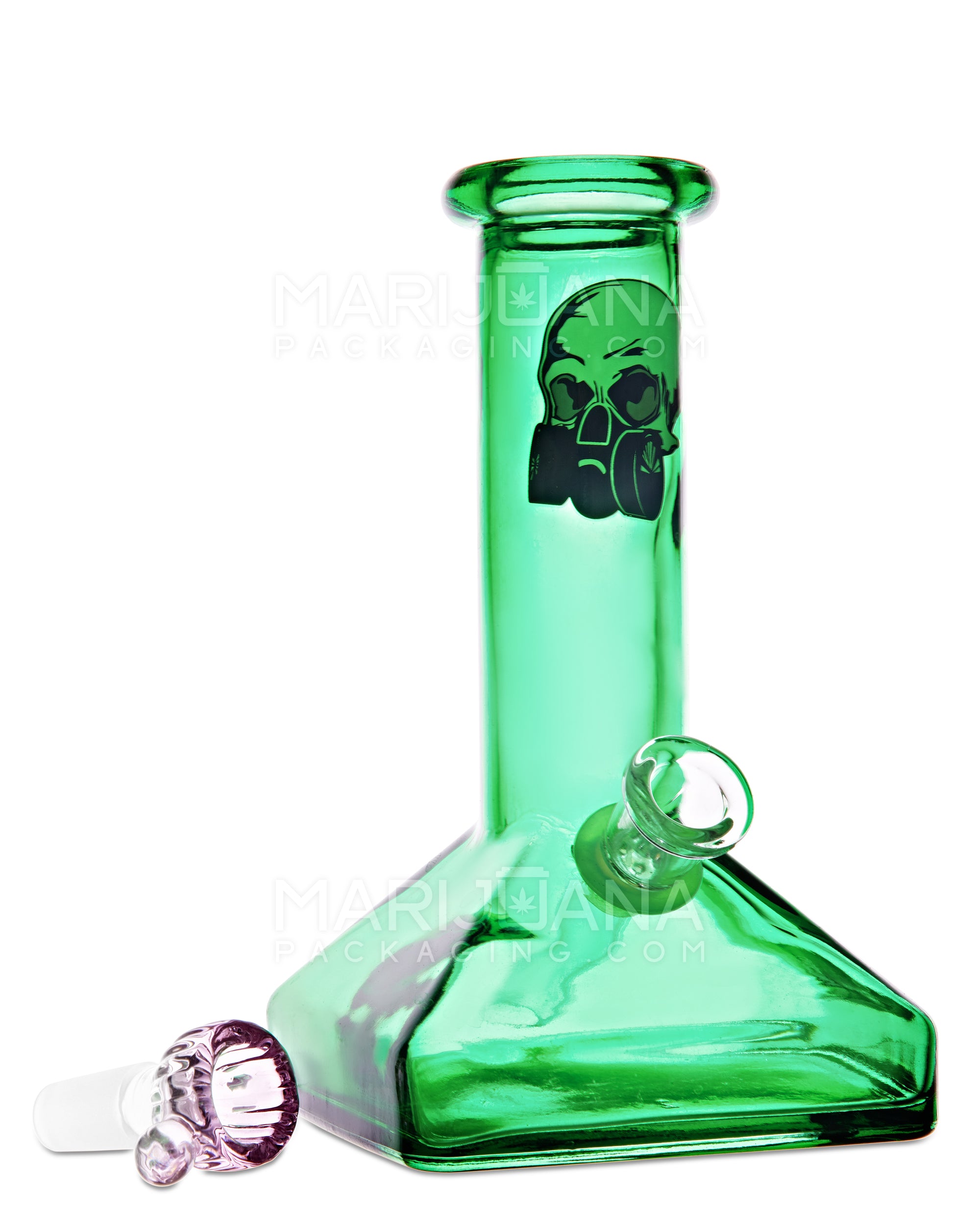 Straight Neck Decal Glass Beaker Water Pipe w/ Square Base | 7in Tall - 14mm Bowl - Assorted - 2