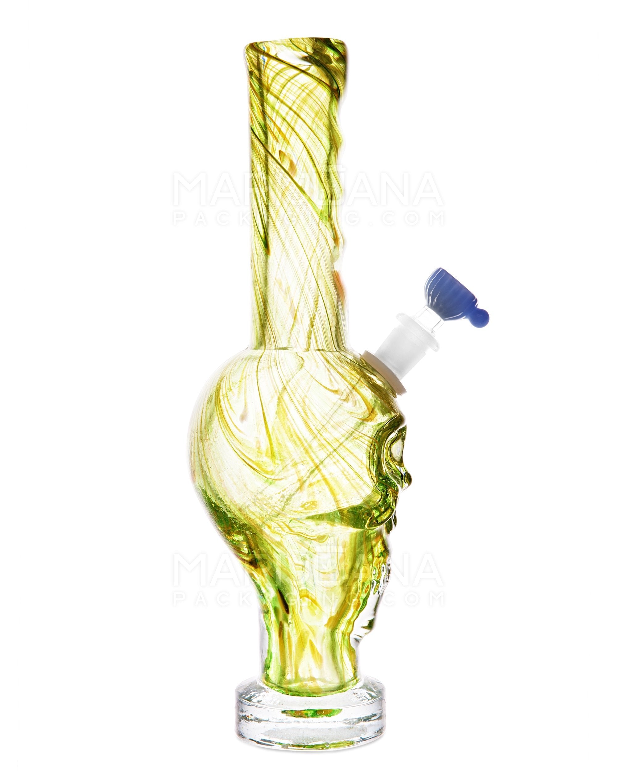 Straight Neck Sculpted Skull Glass Water Pipe w/ Thick Base | 12in Tall - 14mm Bowl - Assorted - 1