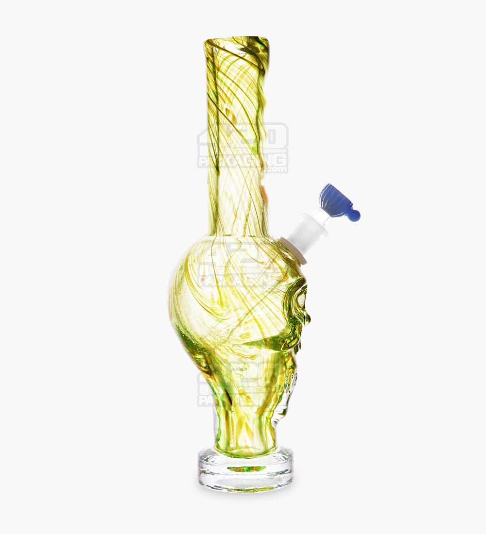 Straight Neck Sculpted Skull Glass Water Pipe w/ Thick Base | 12in Tall - 14mm Bowl - Assorted - 1