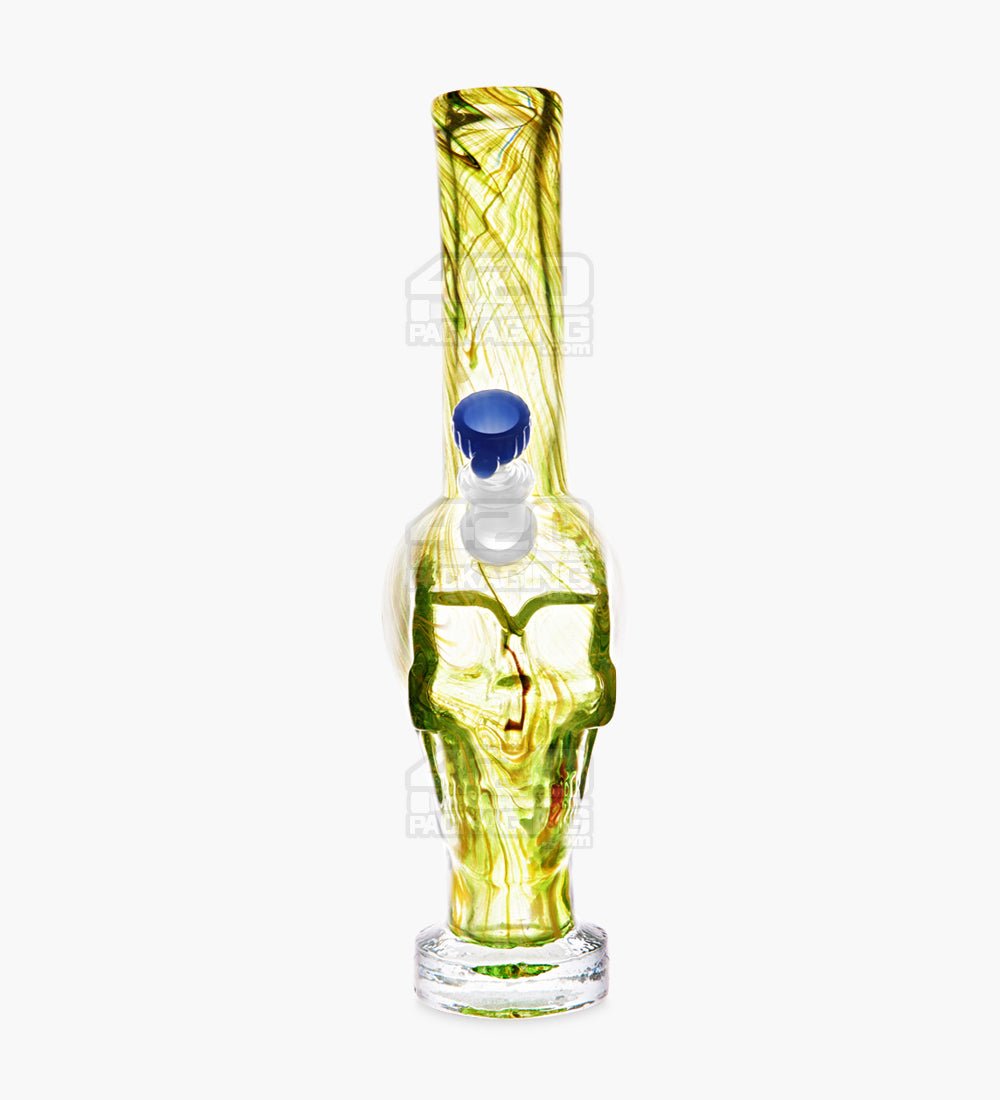 Straight Neck Sculpted Skull Glass Water Pipe w/ Thick Base | 12in Tall - 14mm Bowl - Assorted - 3