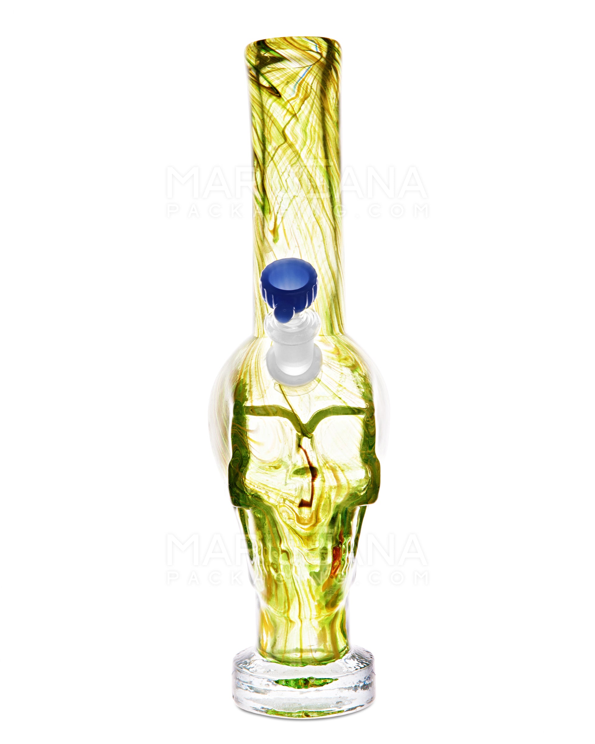 Straight Neck Sculpted Skull Glass Water Pipe w/ Thick Base | 12in Tall - 14mm Bowl - Assorted - 3