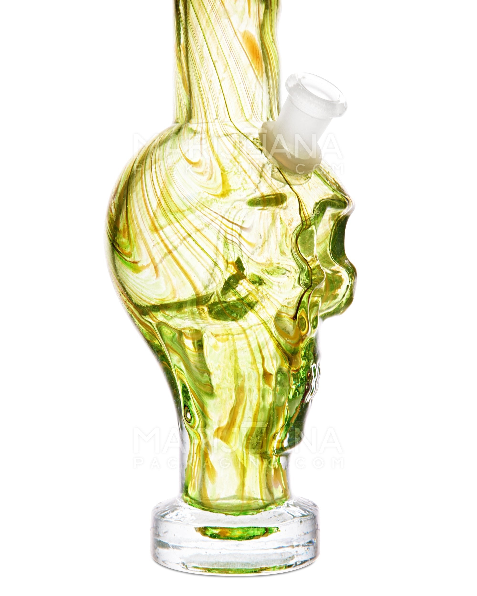 Straight Neck Sculpted Skull Glass Water Pipe w/ Thick Base | 12in Tall - 14mm Bowl - Assorted - 4