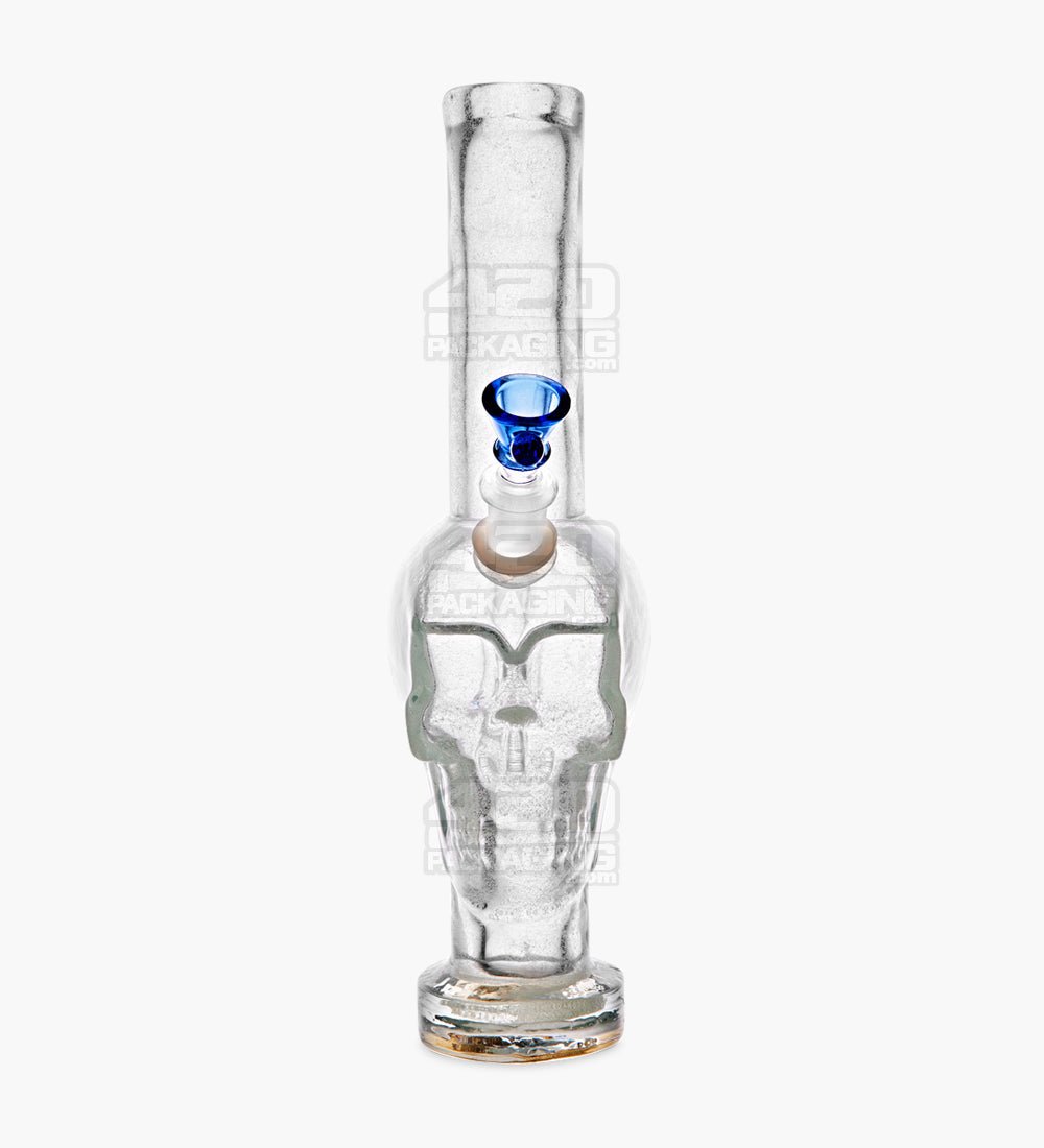 Straight Neck Sculpted Skull Glass Water Pipe w/ Thick Base | 12in Tall - 14mm Bowl - Assorted - 5
