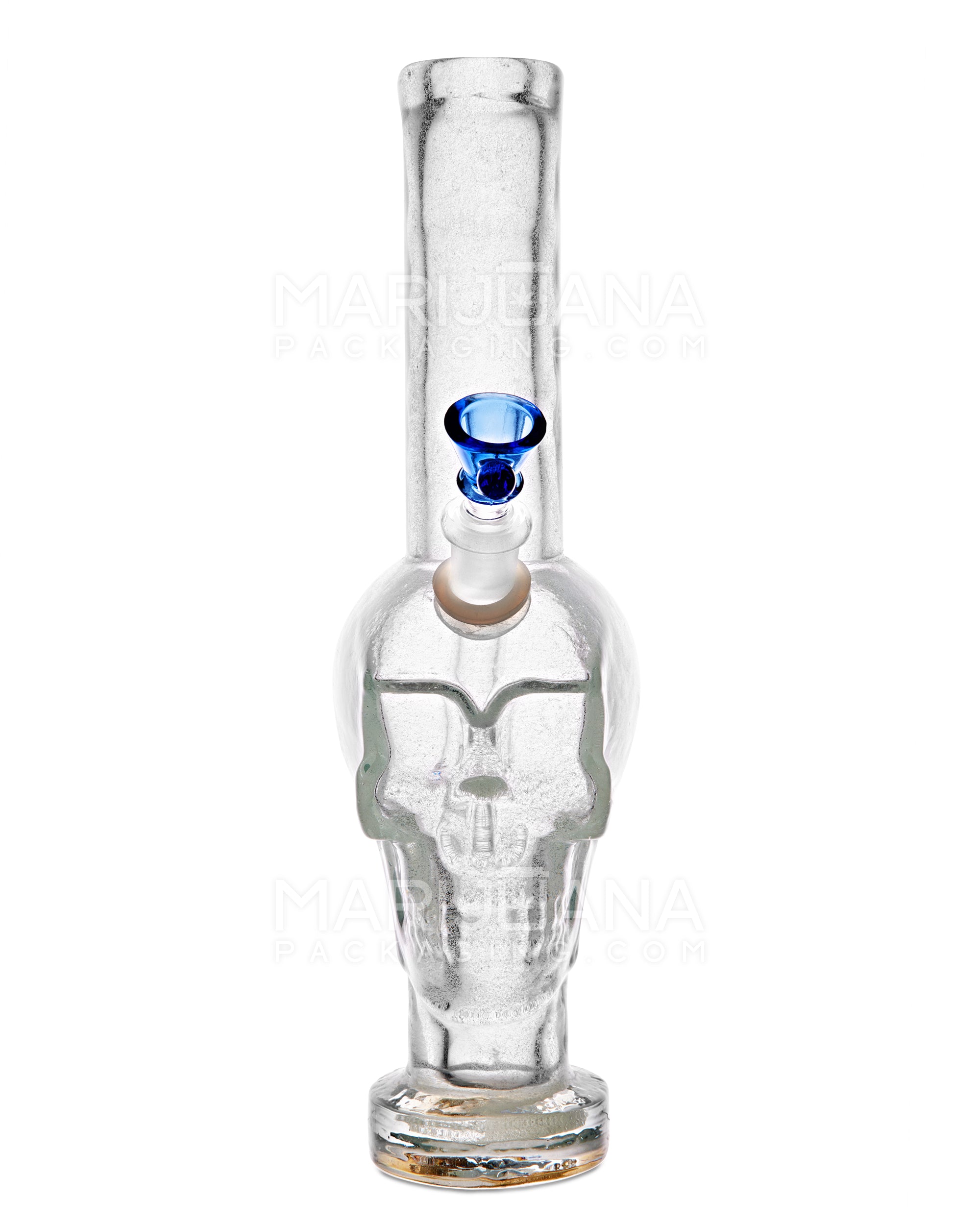 Straight Neck Sculpted Skull Glass Water Pipe w/ Thick Base | 12in Tall - 14mm Bowl - Assorted - 5