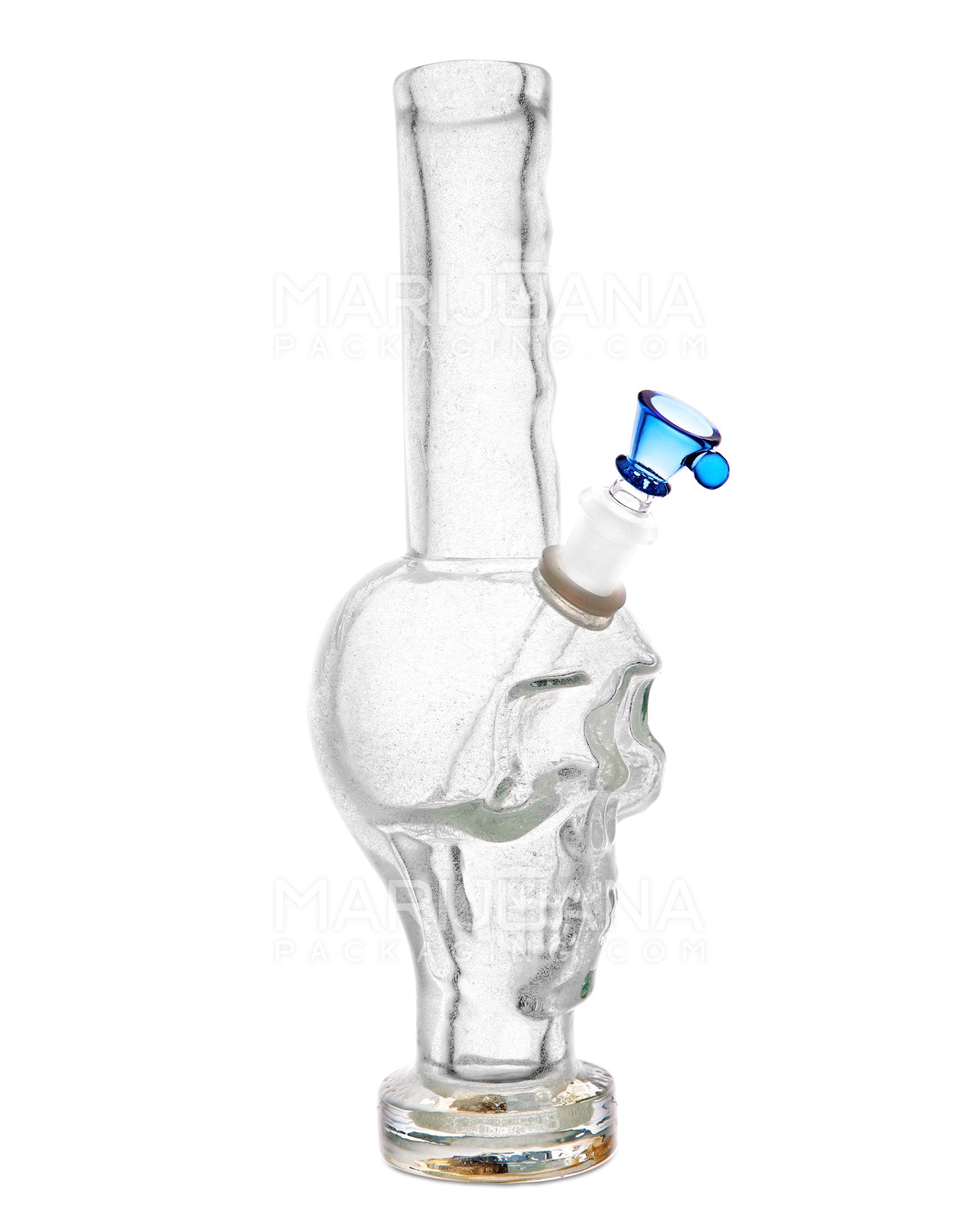 Straight Neck Sculpted Skull Glass Water Pipe w/ Thick Base | 12in Tall - 14mm Bowl - Assorted - 6