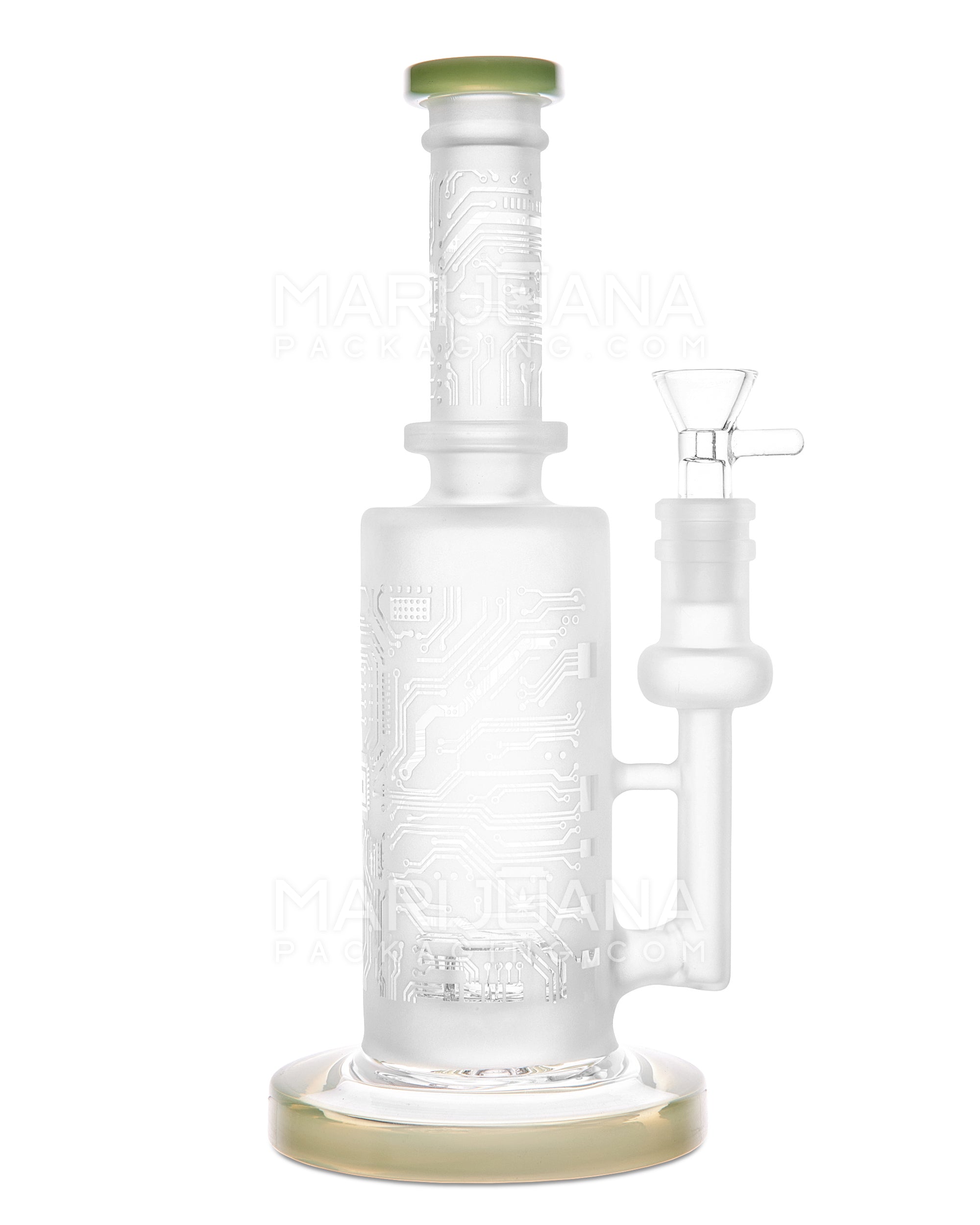 Straight Neck Sandblasted Circuitboard Showerhead Perc Glass Water Pipe w/ Thick Base | 9.5in Tall - 14mm Bowl - Slime - 1