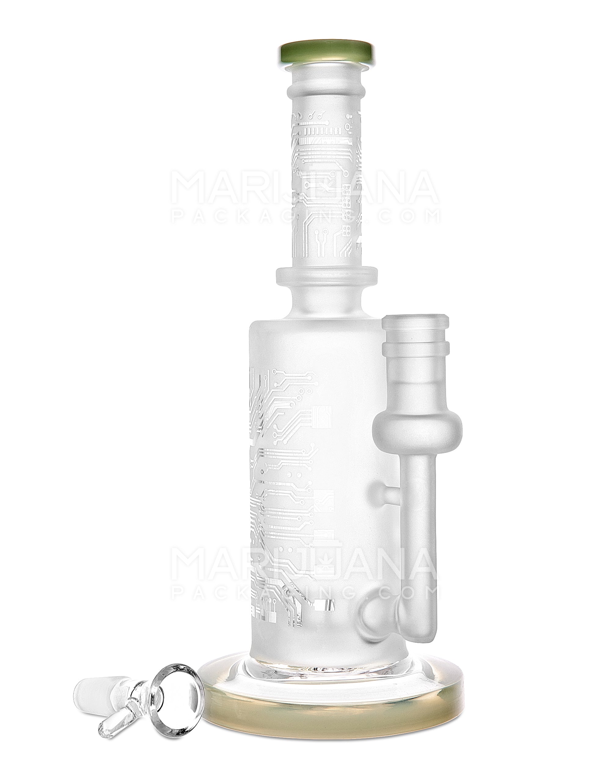 Straight Neck Sandblasted Circuitboard Showerhead Perc Glass Water Pipe w/ Thick Base | 9.5in Tall - 14mm Bowl - Slime - 2
