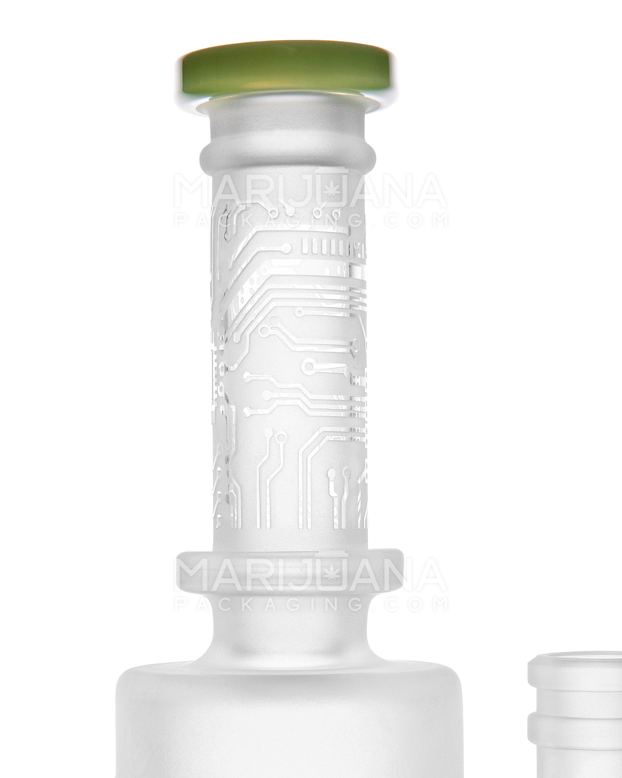 Straight Neck Sandblasted Circuitboard Showerhead Perc Glass Water Pipe w/ Thick Base | 9.5in Tall - 14mm Bowl - Slime - 4