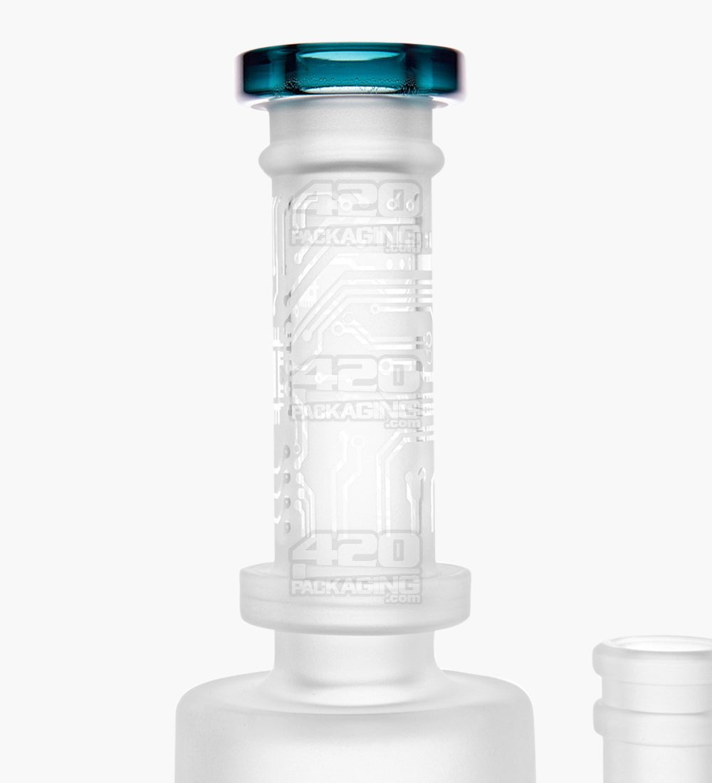 Straight Neck Sandblasted Circuitboard Glass Water Pipe w/ Showerhead Perc | 9.5in Tall - 14mm Bowl - Teal - 4