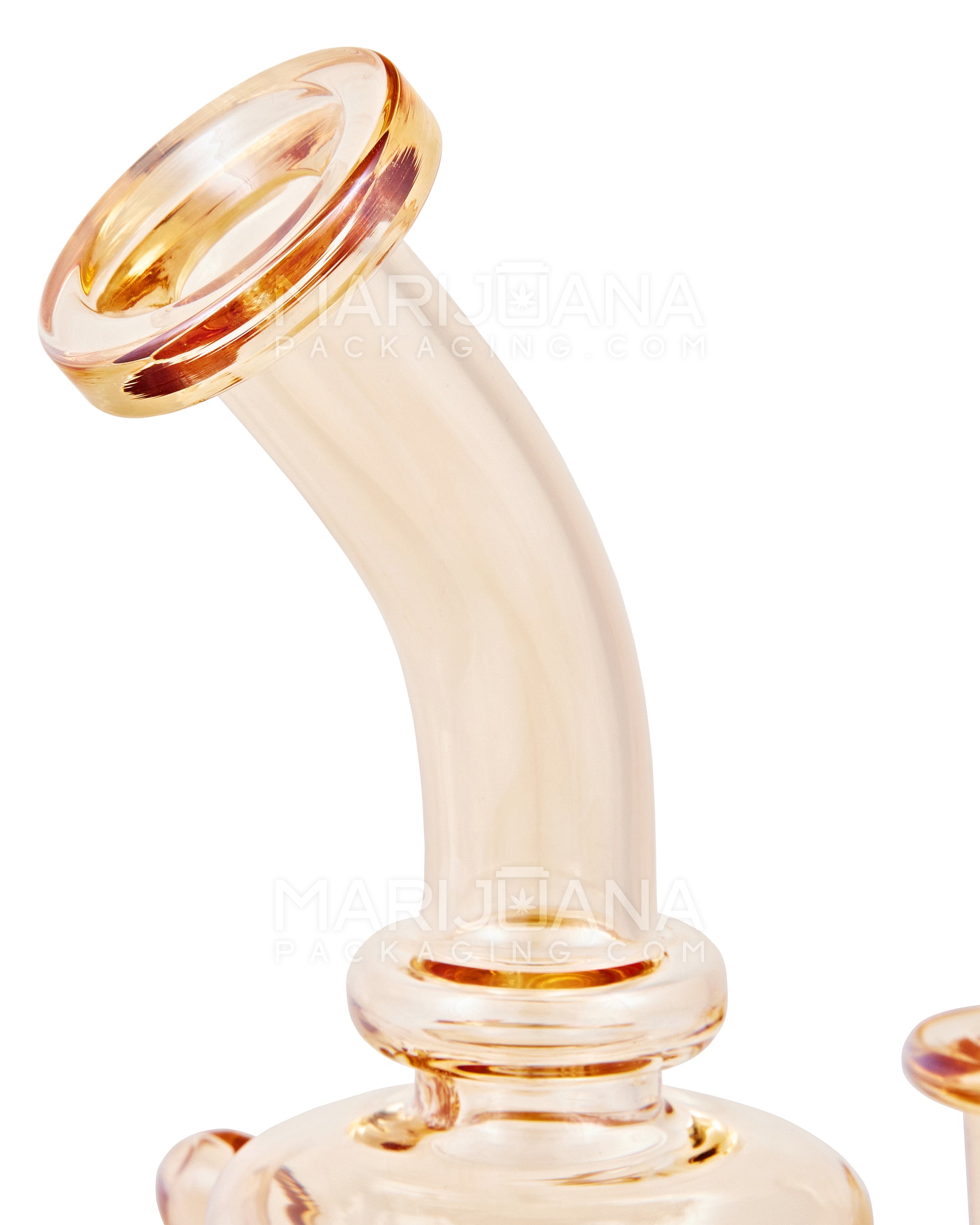 Bent Neck Iridescent Recycler Glass Bell Water Pipe | 8.5in Tall - 14mm Banger - Amber - 4