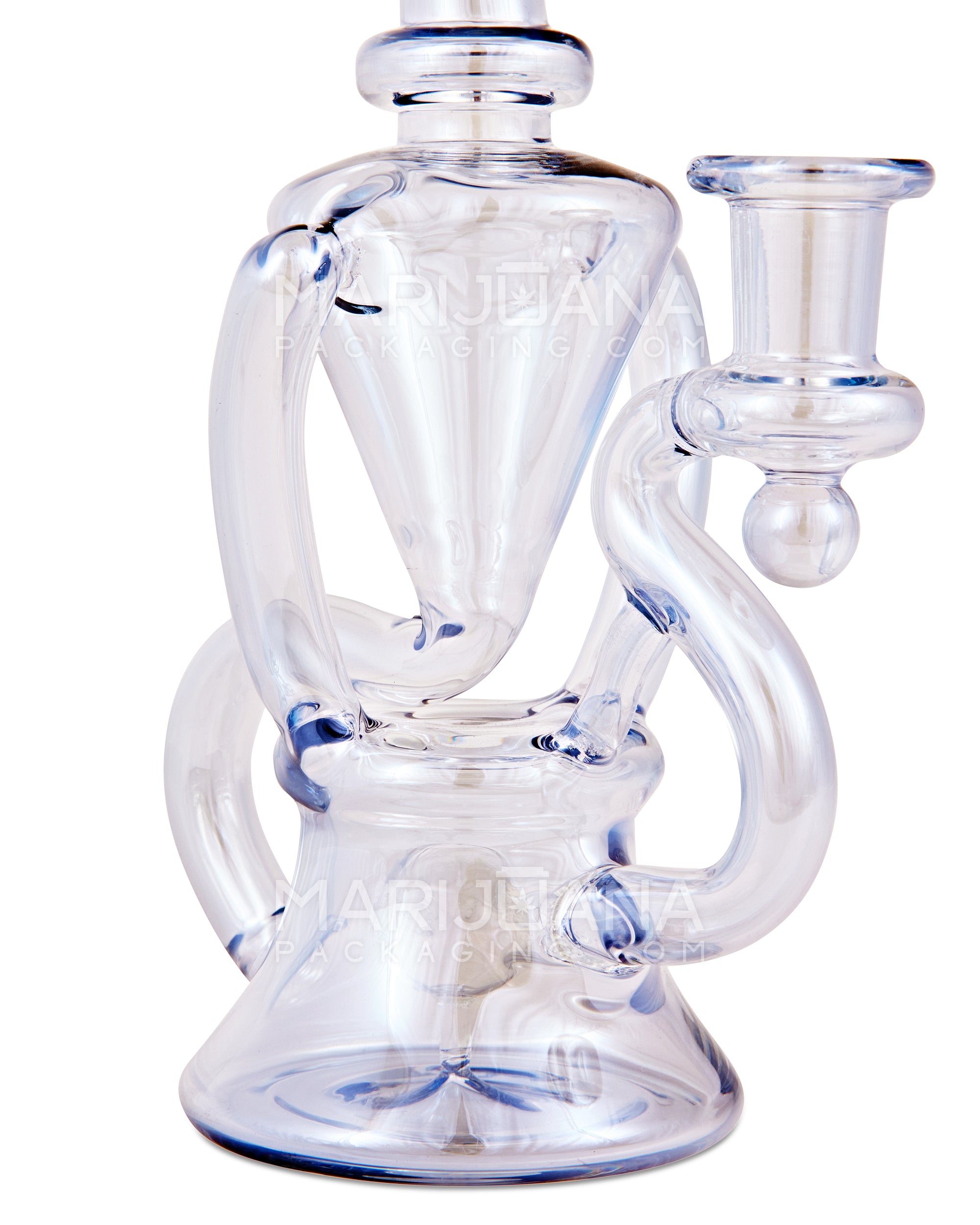 Bent Neck Iridescent Recycler Glass Bell Water Pipe | 8.5in Tall - 14mm Banger - Blue - 3