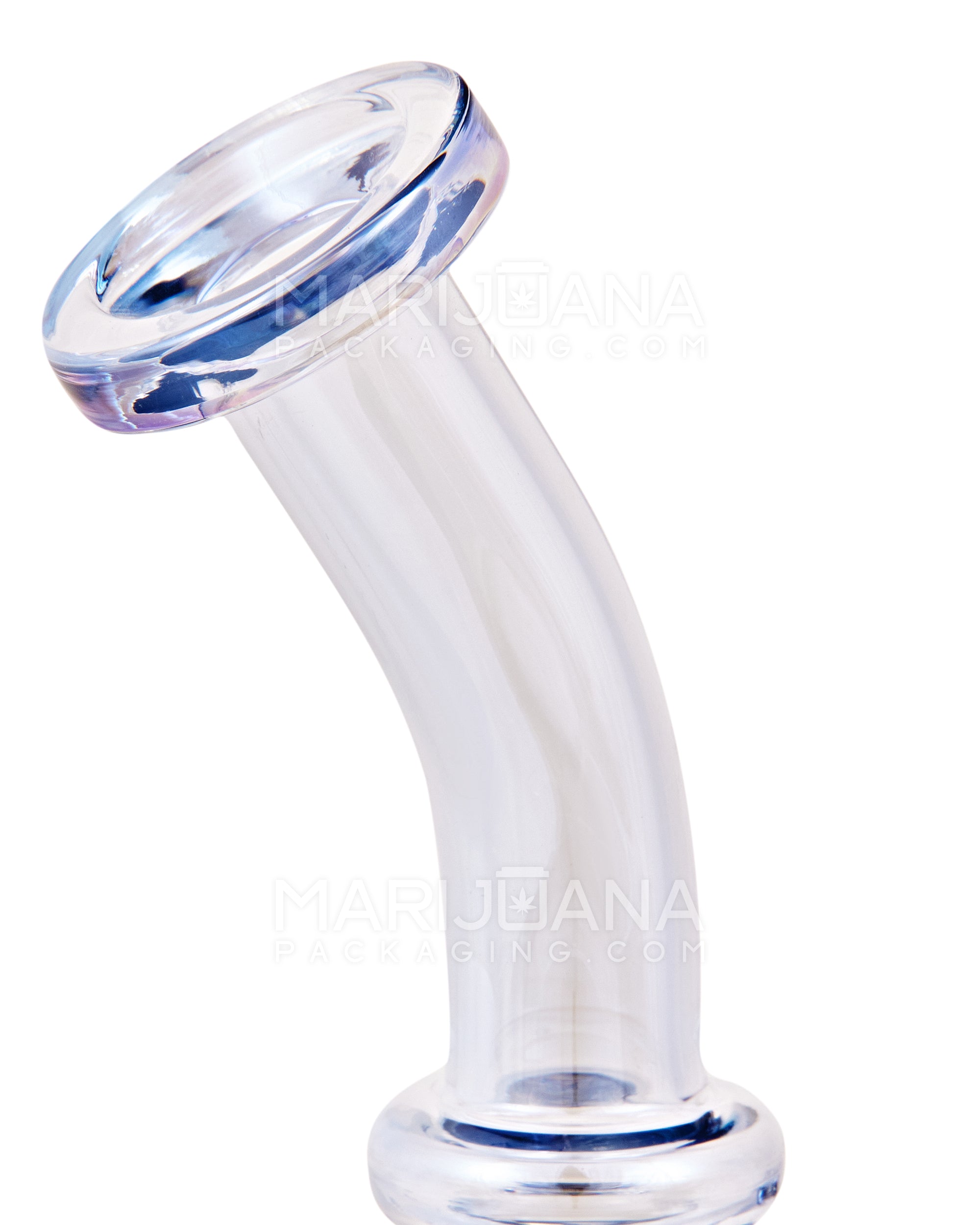 Bent Neck Iridescent Recycler Glass Bell Water Pipe | 8.5in Tall - 14mm Banger - Blue - 4