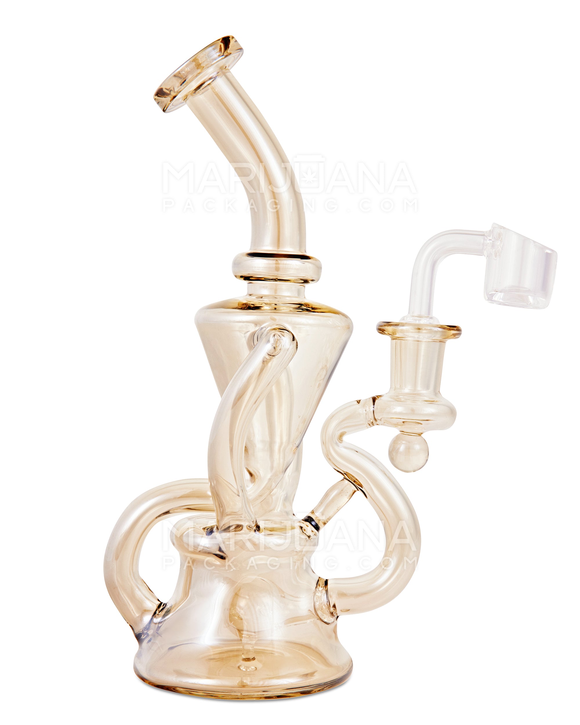 Bent Neck Iridescent Recycler Glass Bell Water Pipe | 8.5in Tall - 14mm Banger - Smoke - 1
