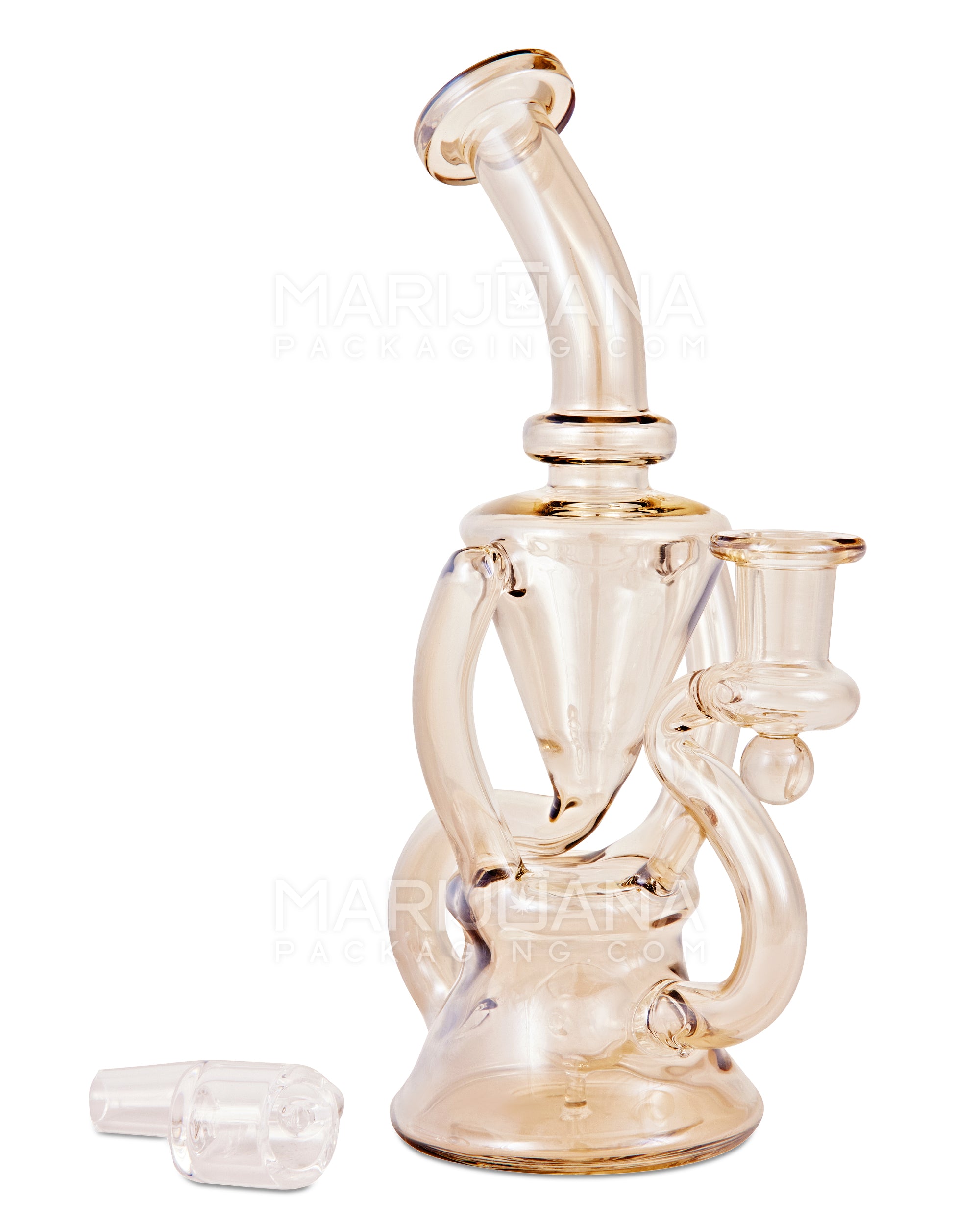 Bent Neck Iridescent Recycler Glass Bell Water Pipe | 8.5in Tall - 14mm Banger - Smoke - 2