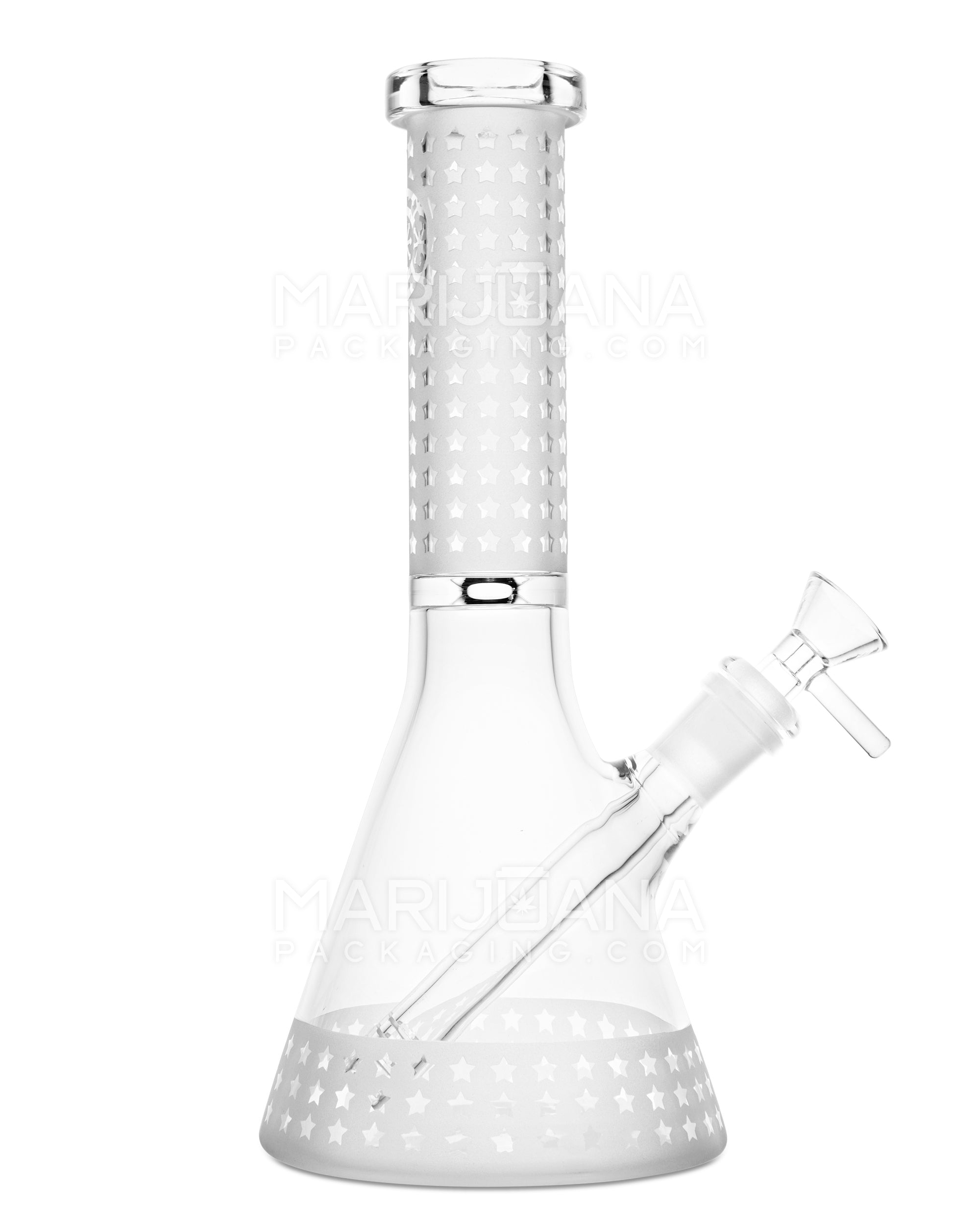 Straight Neck Sandblasted Stars Decal Glass Beaker Water Pipe | 10.5in Tall - 14mm Bowl - Clear - 1