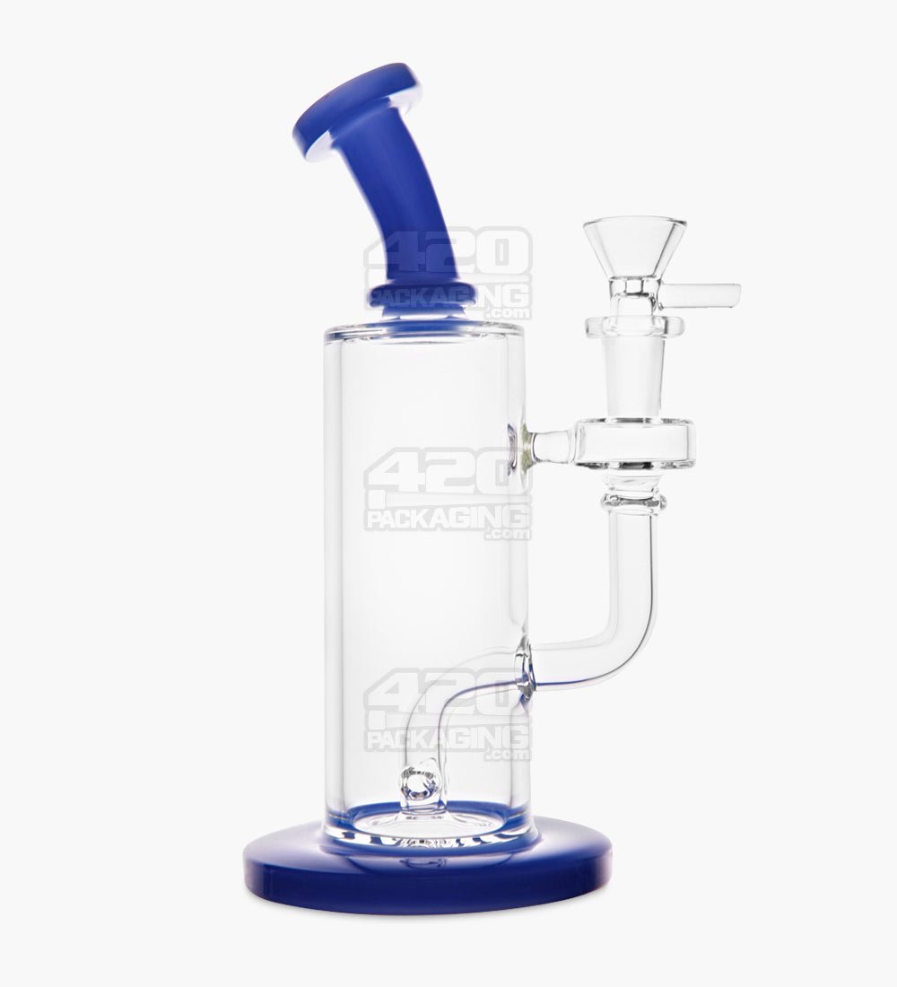 Bent Neck Two Hole Perc Glass Water Pipe w/ Thick Base | 8.5in Tall - 14mm Bowl - Blue - 1