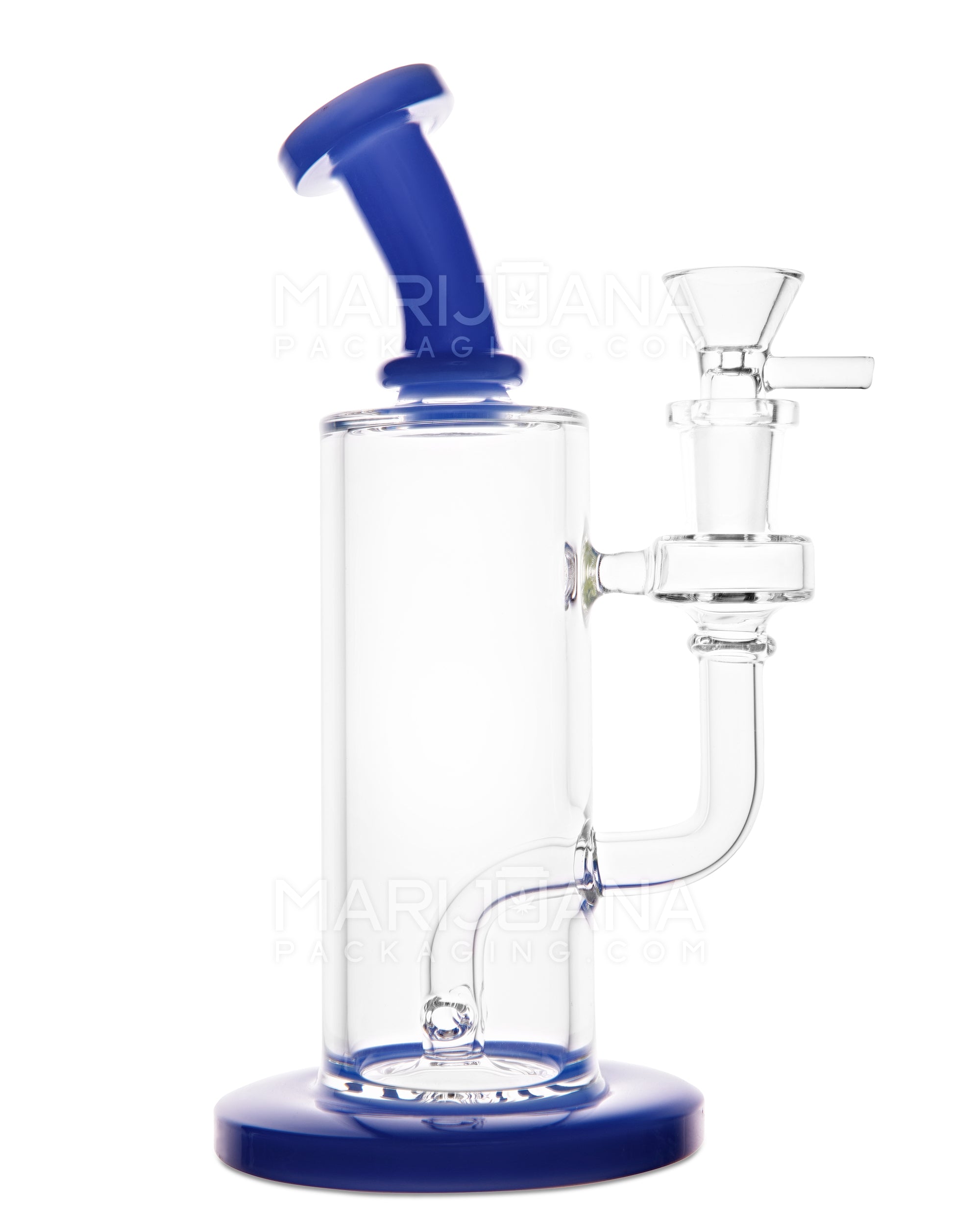 Bent Neck Two Hole Perc Glass Water Pipe w/ Thick Base | 8.5in Tall - 14mm Bowl - Blue - 1