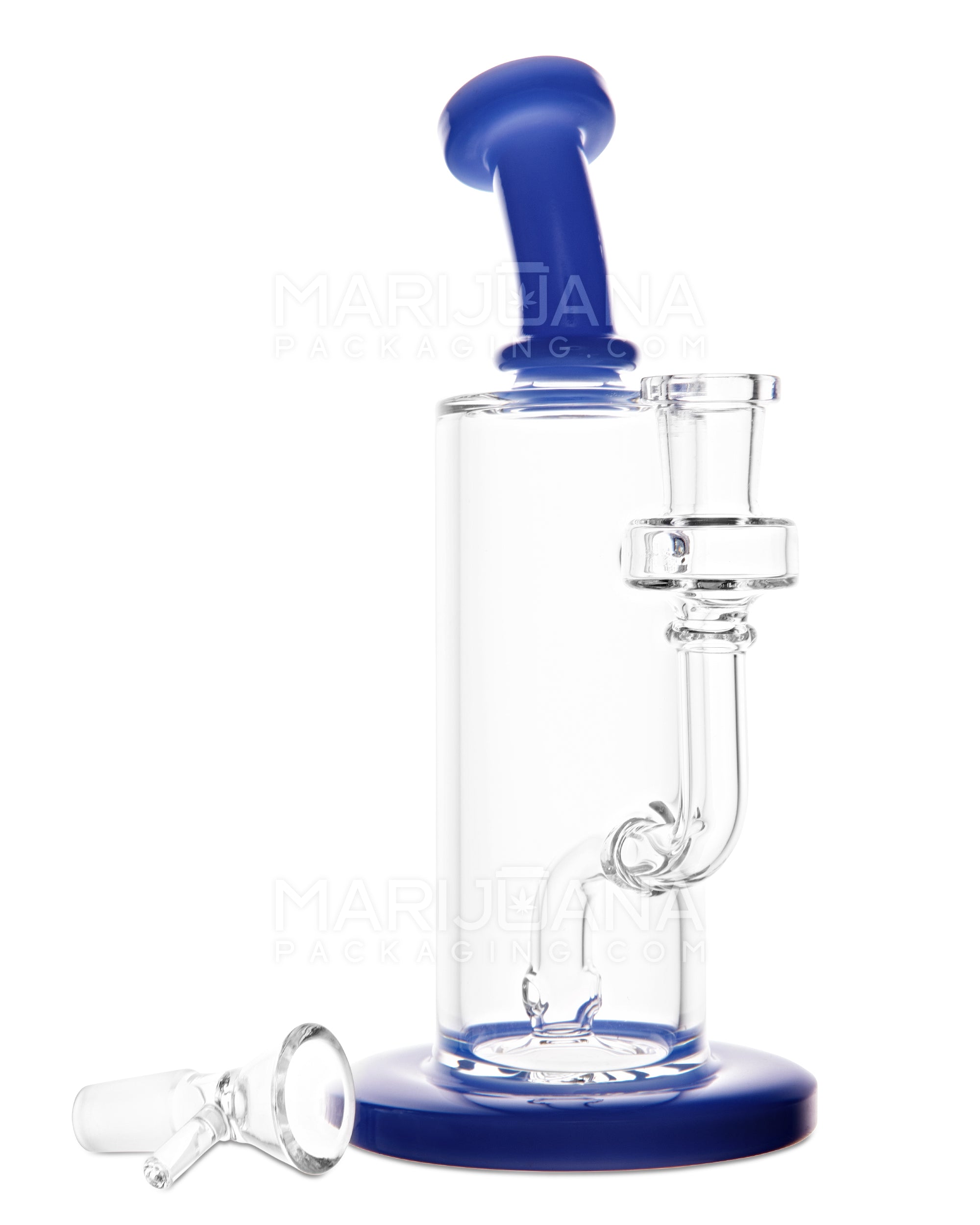 Bent Neck Two Hole Perc Glass Water Pipe w/ Thick Base | 8.5in Tall - 14mm Bowl - Blue - 2