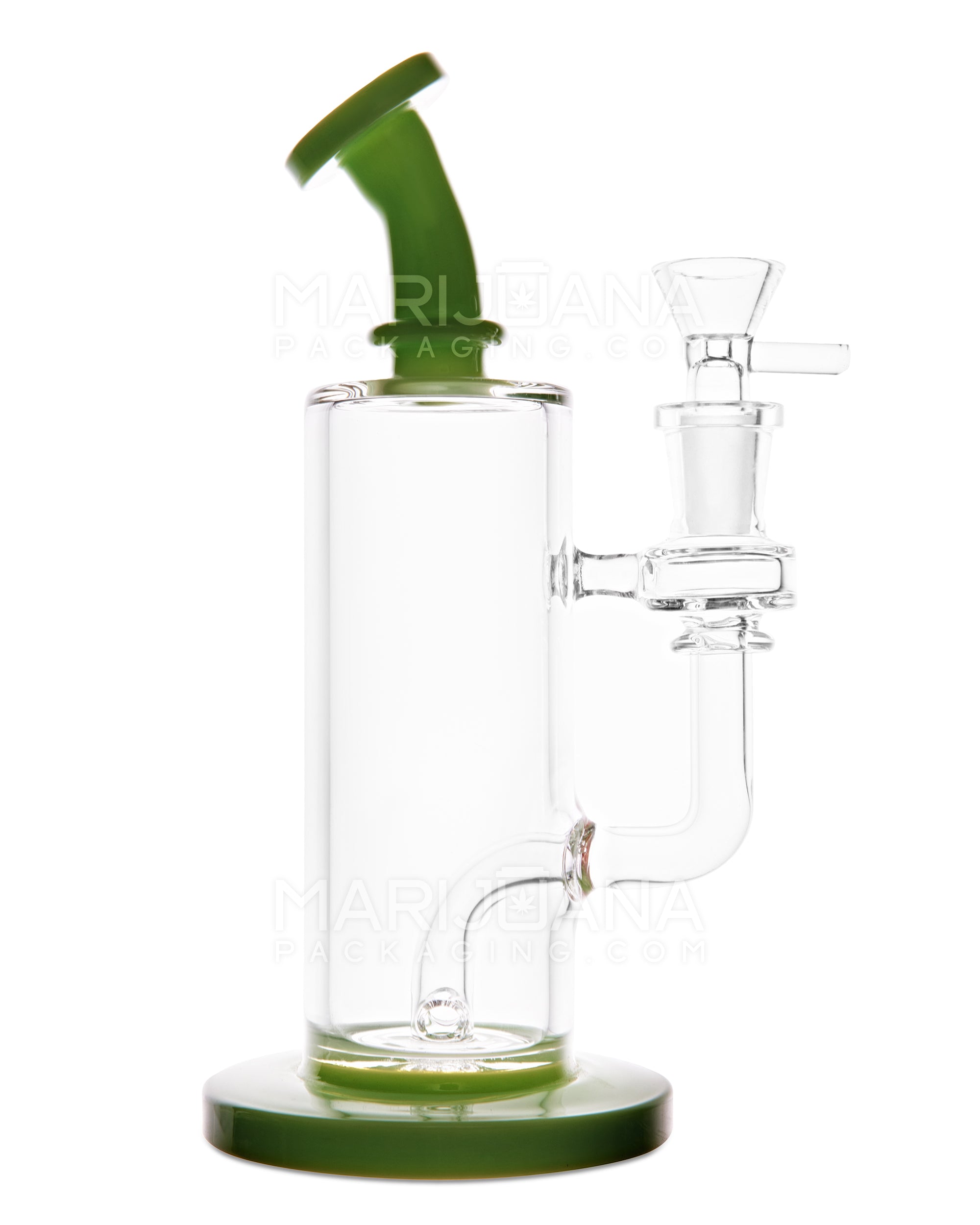 Bent Neck Two Hole Perc Glass Water Pipe w/ Thick Base | 8.5in Tall - 14mm Bowl - Green - 1