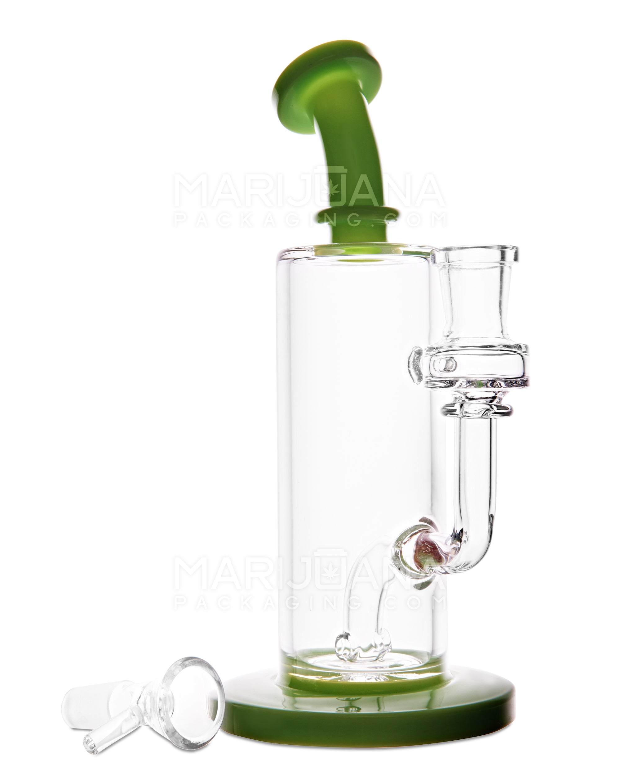 Bent Neck Two Hole Perc Glass Water Pipe w/ Thick Base | 8.5in Tall - 14mm Bowl - Green - 2