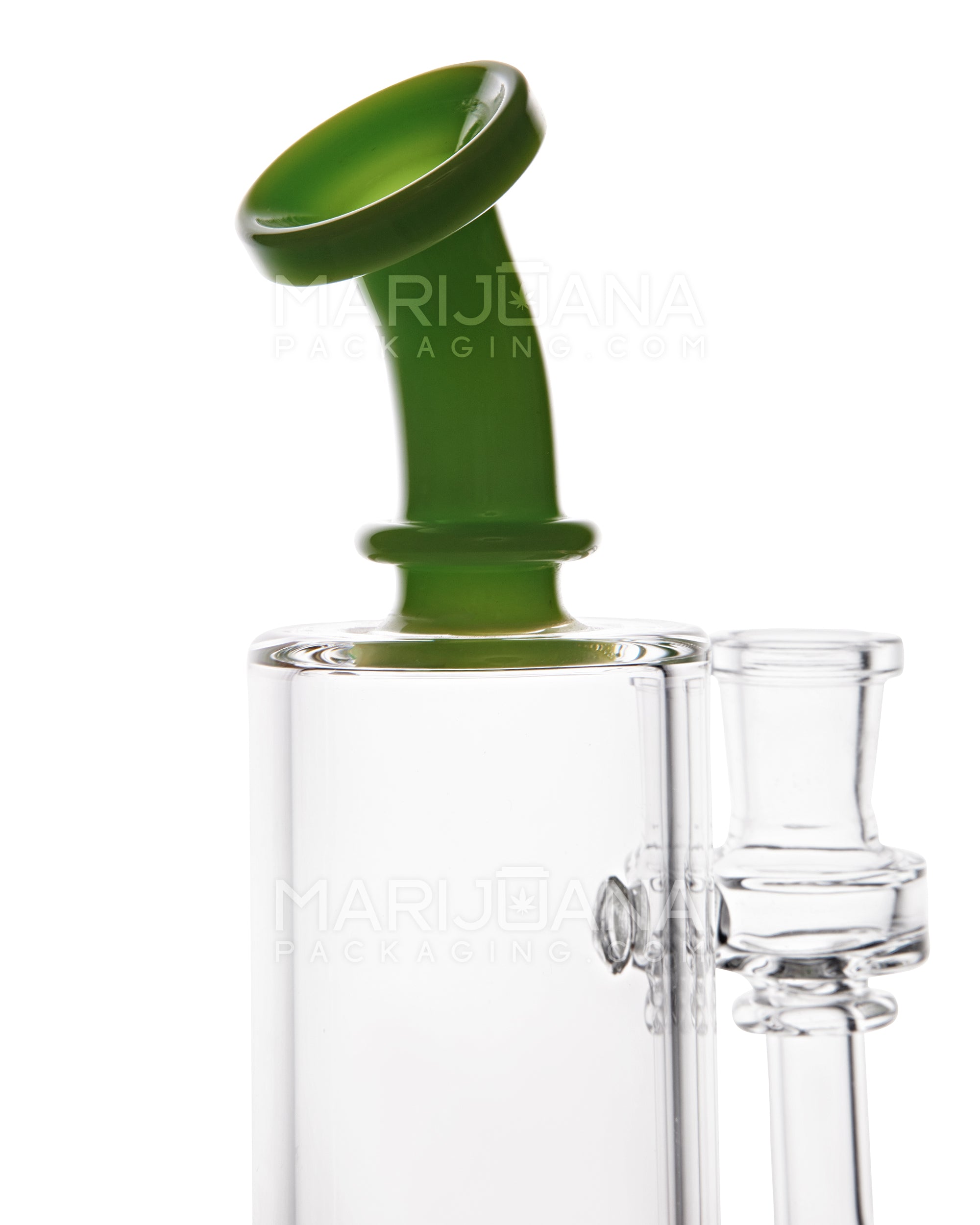 Bent Neck Two Hole Perc Glass Water Pipe w/ Thick Base | 8.5in Tall - 14mm Bowl - Green - 4