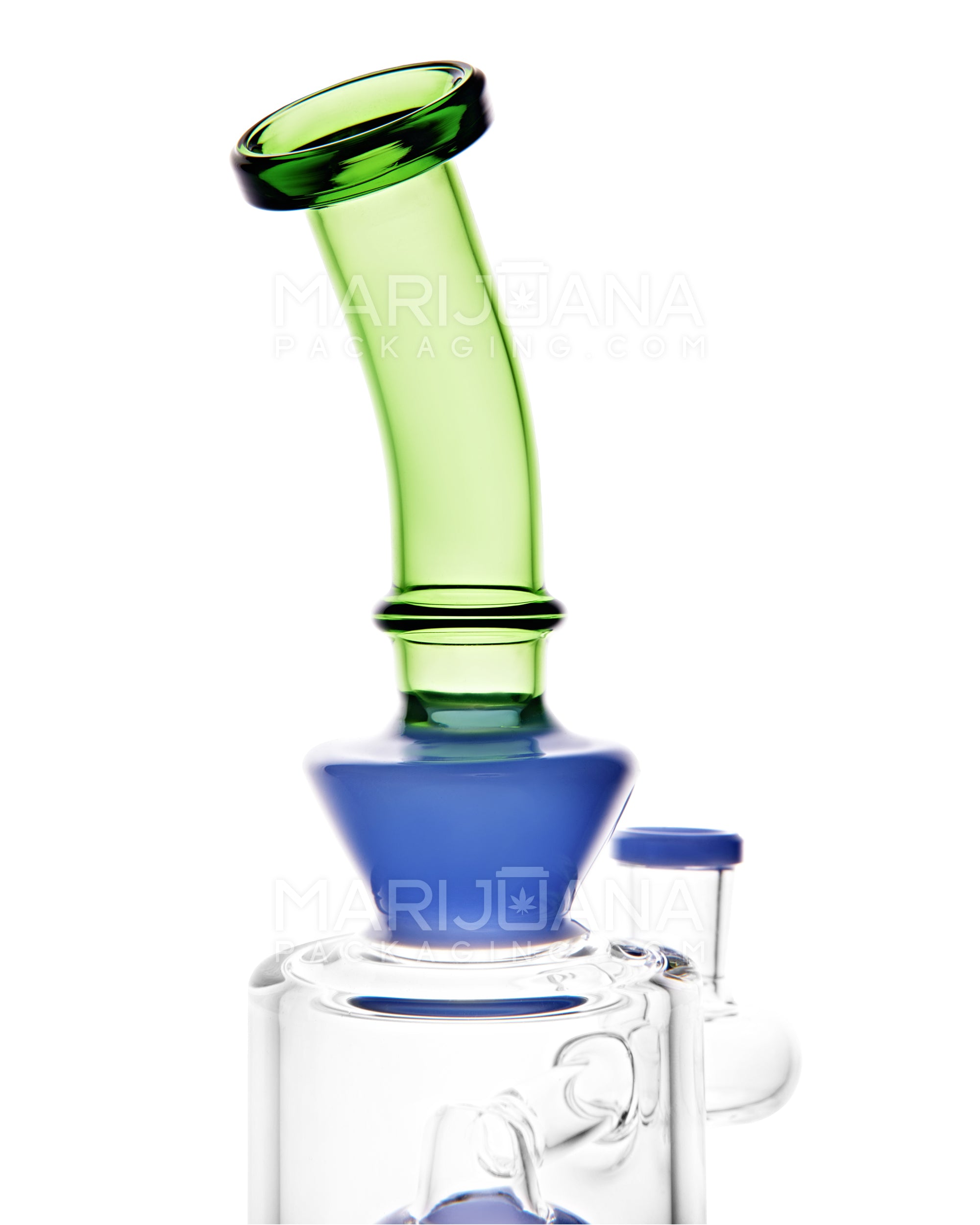 Bent Neck Tree Perc Color Trim Glass Water Pipe w/ Thick Base | 10.5in Tall - 14mm Bowl - Green - 4