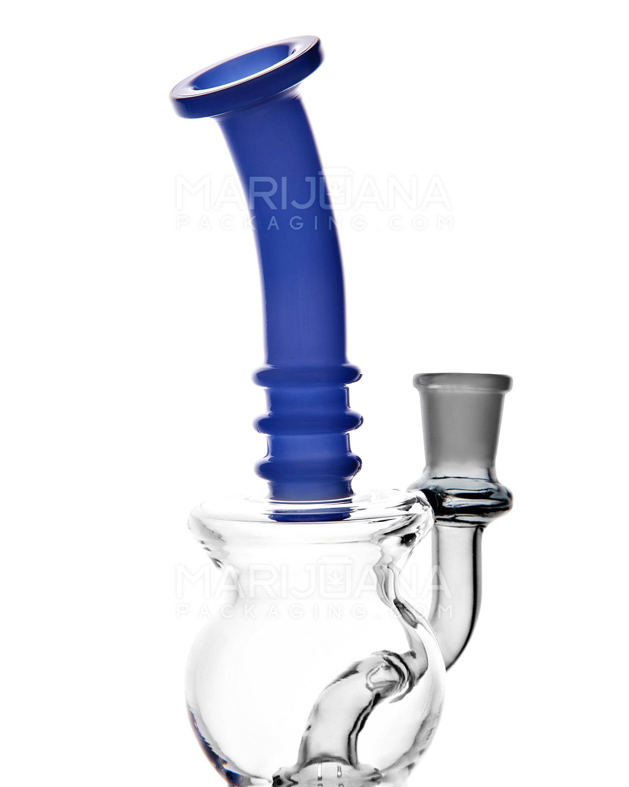 Bent Neck Ringed Triple Matrix Perc Glass Water Pipe w/ Thick Base | 8.5in Tall - 14mm Bowl - Blue - 4