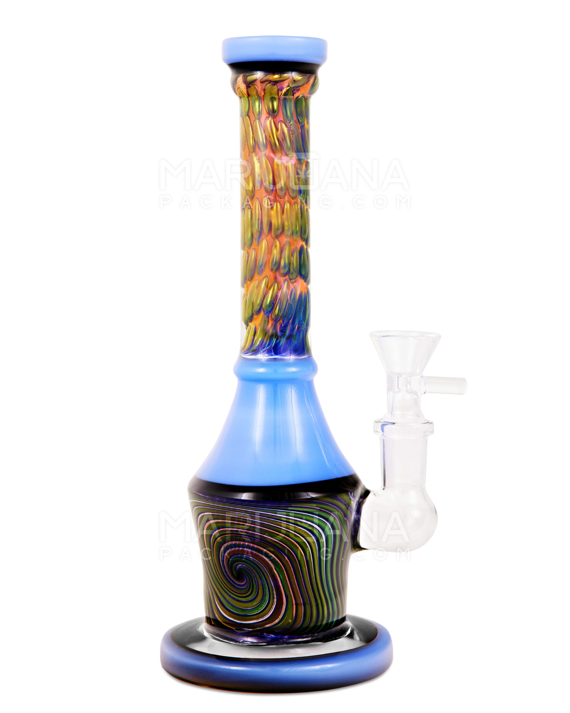 Straight Neck Dot Stack Fumed Swirl Painted Glass Water Pipe w/ Thick Base | 8.5in Tall - 14mm Bowl - Assorted - 1