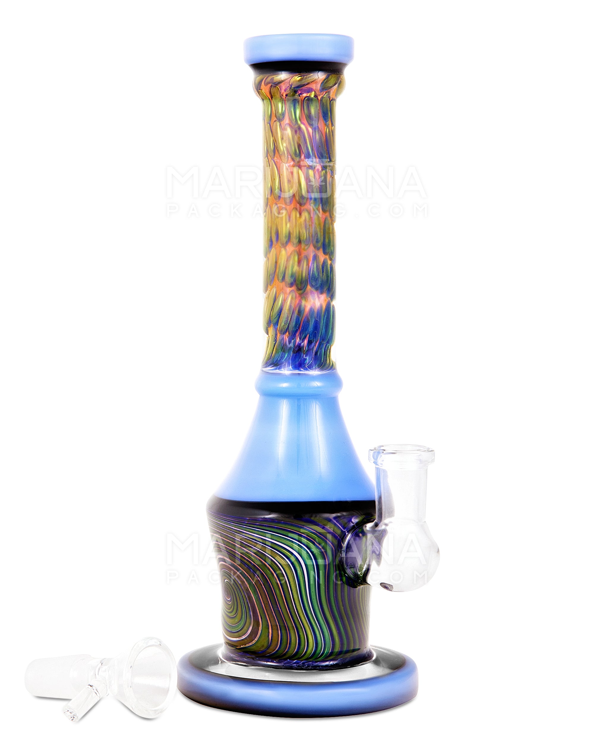 Straight Neck Dot Stack Fumed Swirl Painted Glass Water Pipe w/ Thick Base | 8.5in Tall - 14mm Bowl - Assorted - 2